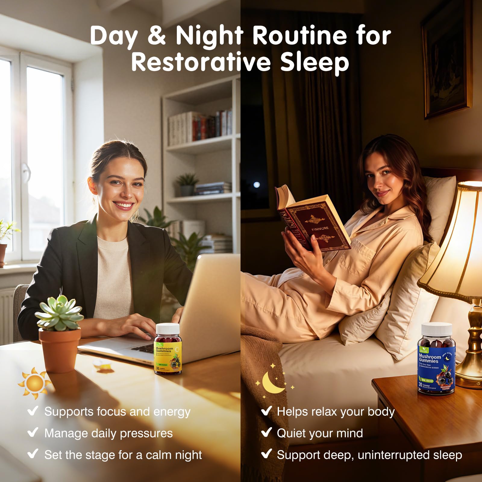 Simlike Night Formula gummy bottle with ingredients