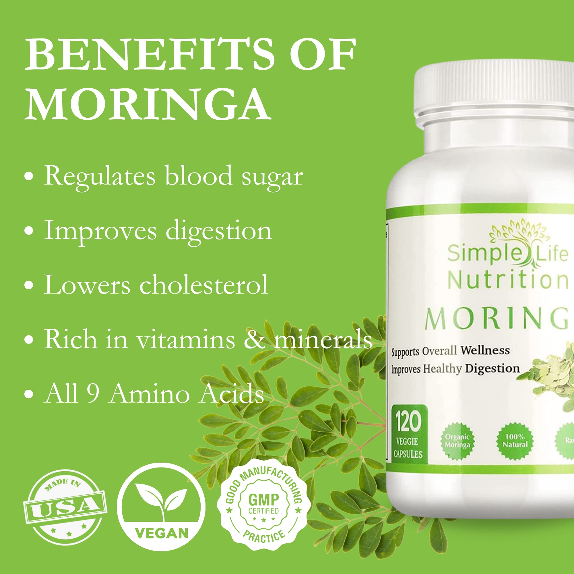 Simple Life Nutrition Organic Moringa Capsules opened bottle
