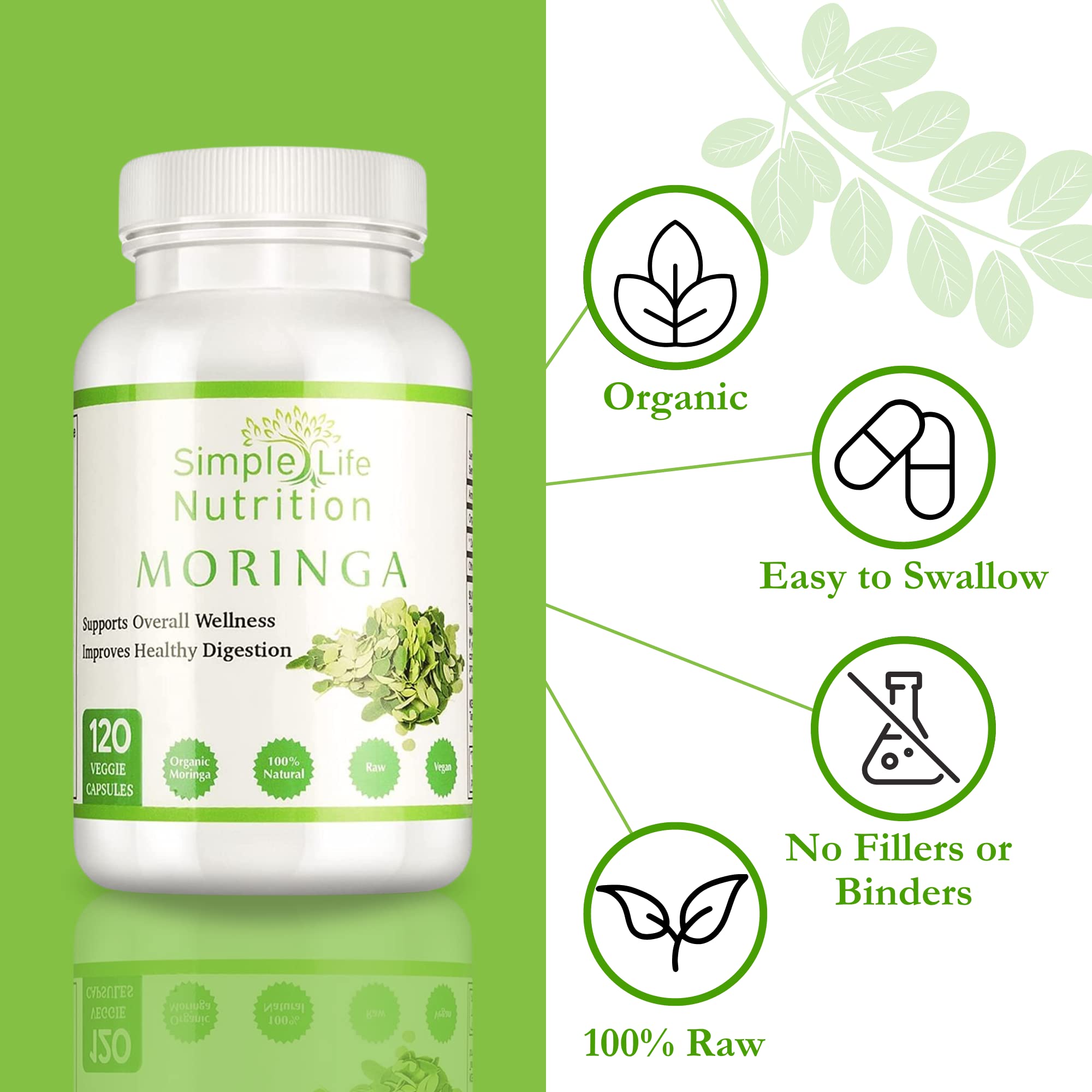 Simple Life Nutrition Organic Moringa Capsules side view