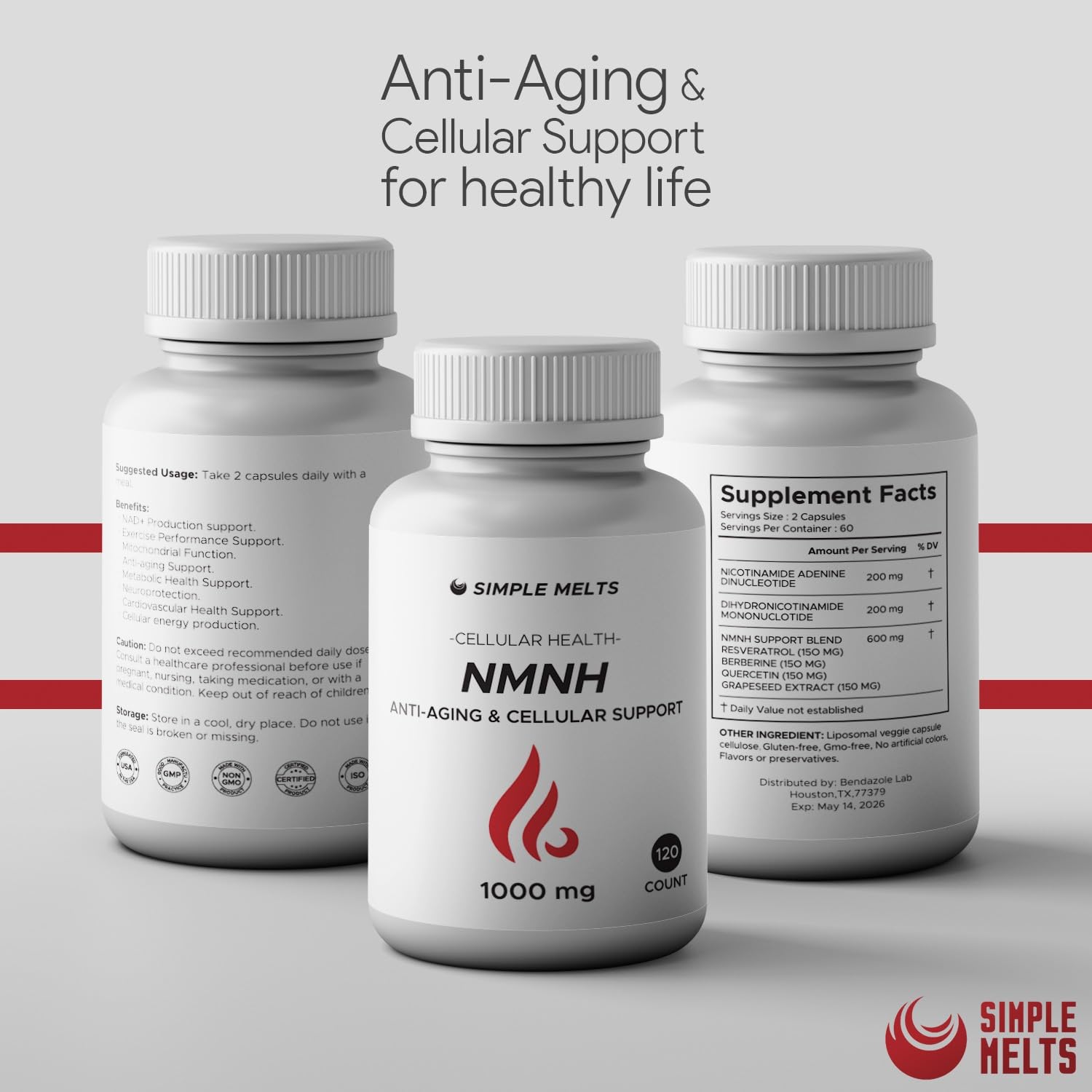 Simple Melts NMNH 500mg Capsules bottle with label