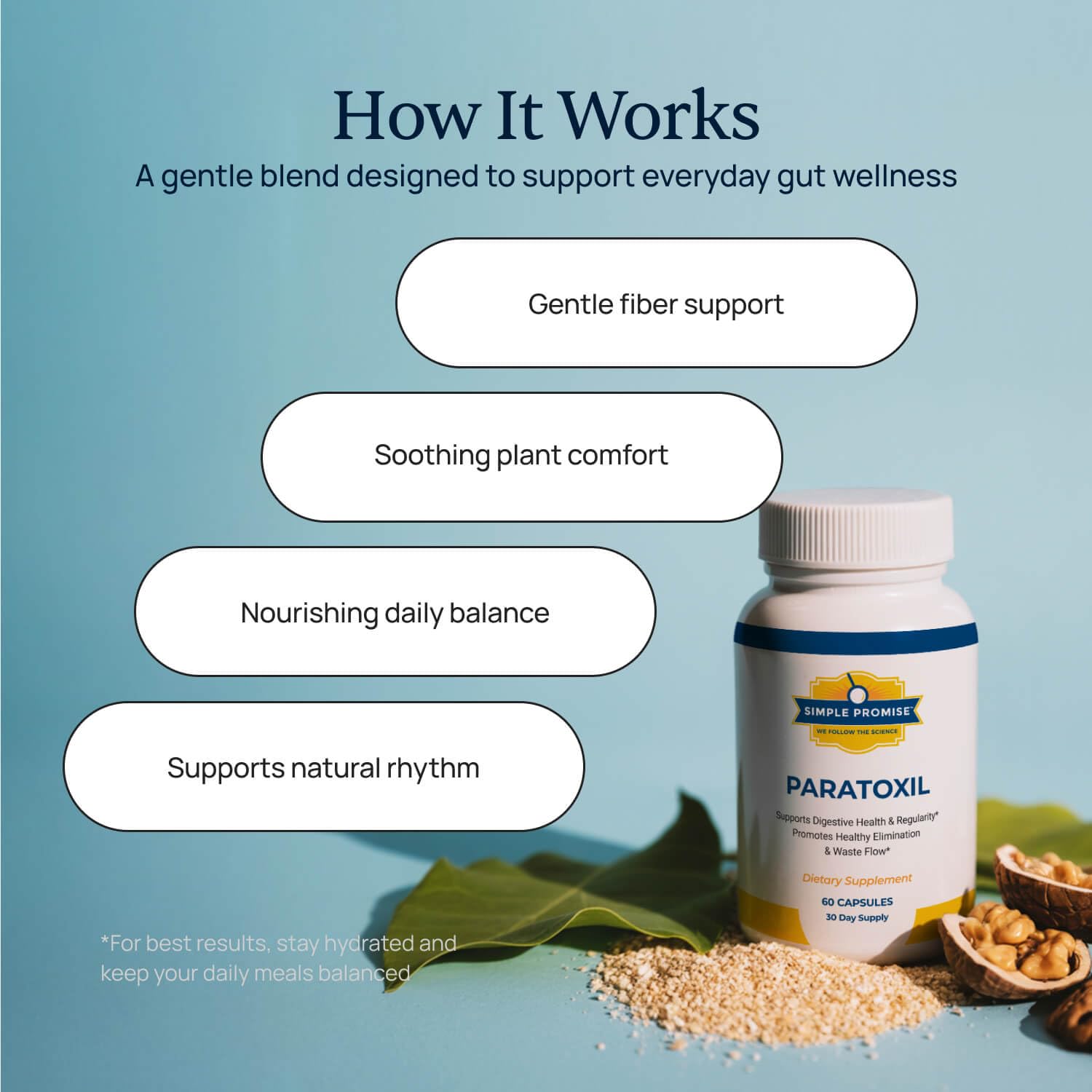Simple Promise Paratoxil Psyllium Capsules back view showing ingredients