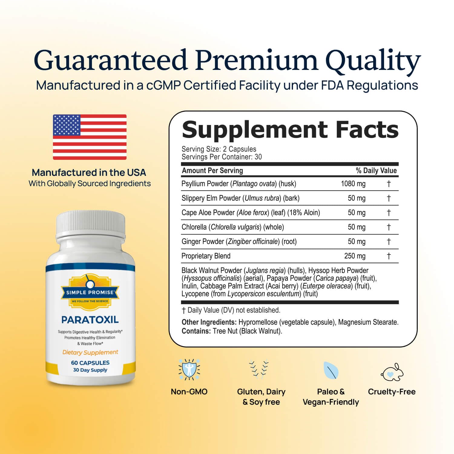 Simple Promise Paratoxil Psyllium Capsules bottle with label