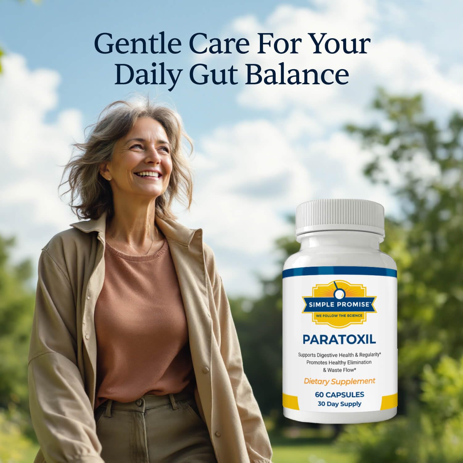 Simple Promise Paratoxil Psyllium Capsules with a glass of water