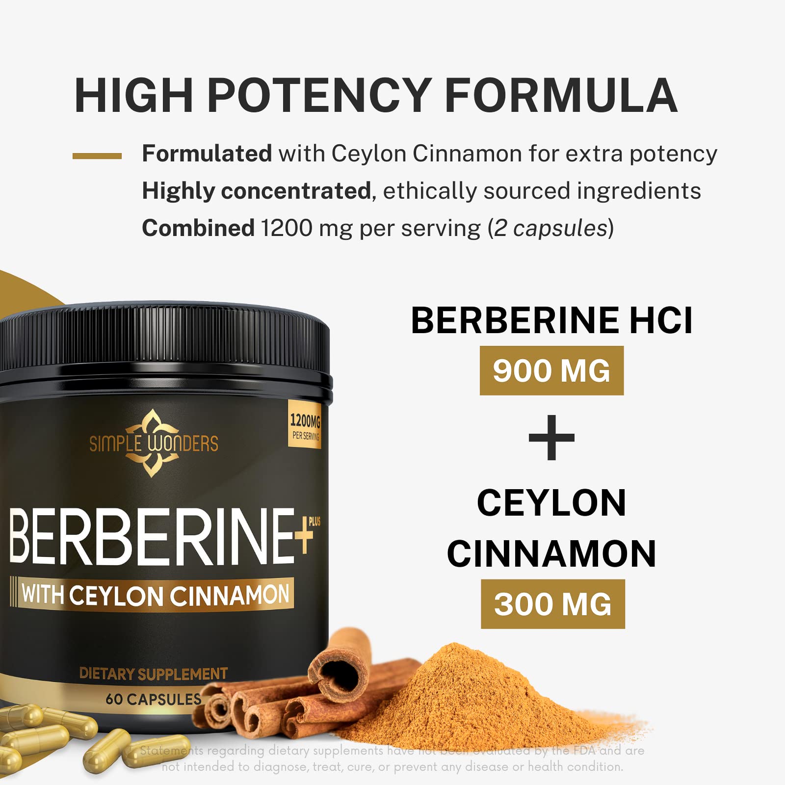 SIMPLE WONDERS Berberine Plus 1200mg capsules on a wooden table