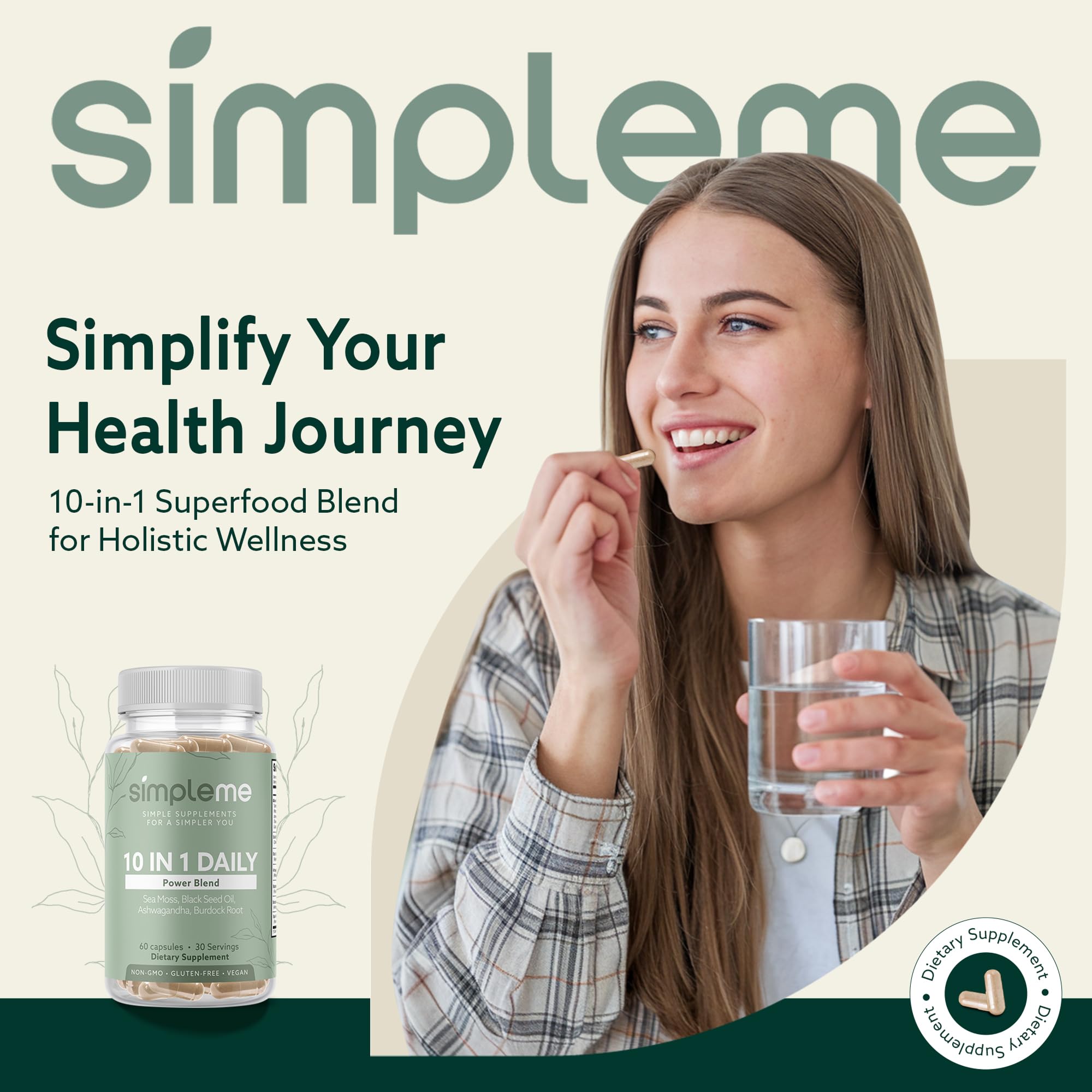 SIMPLEME Daily Power Blend 10-in-1 Superfood Supplement capsules close-up