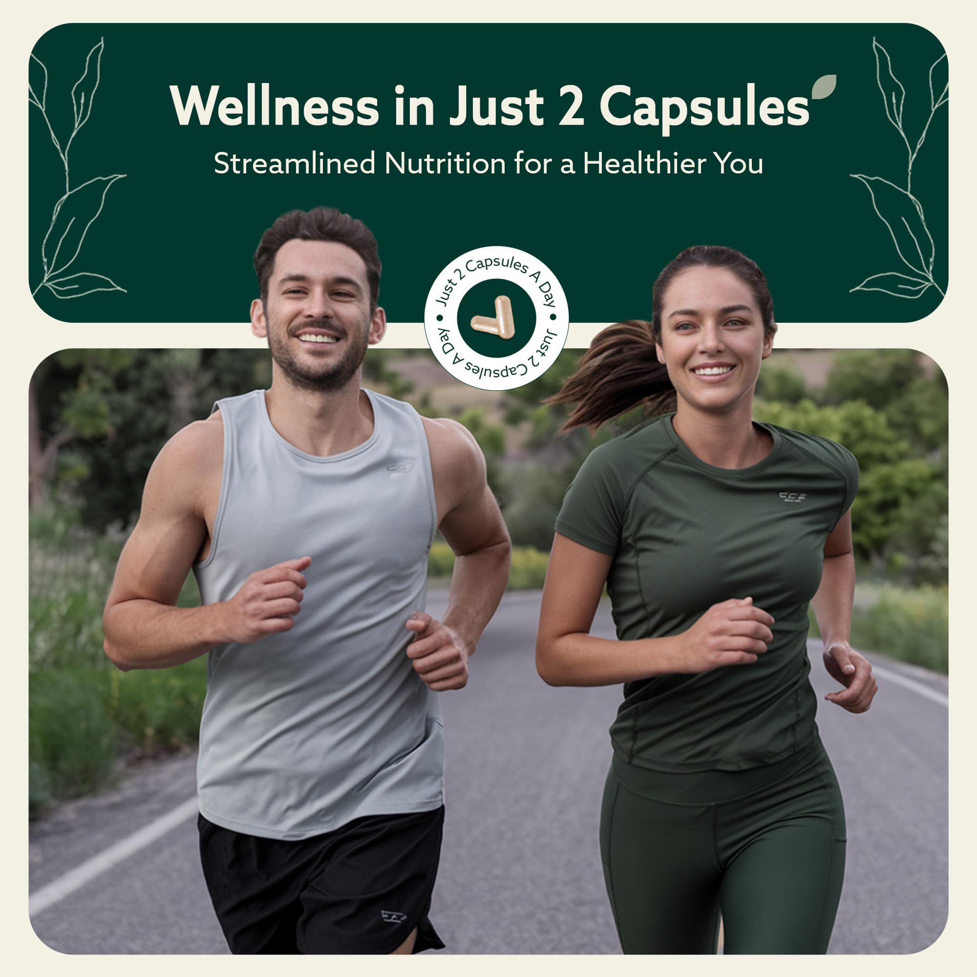 SIMPLEME Daily Power Blend 10-in-1 Superfood Supplement capsules on a wooden table