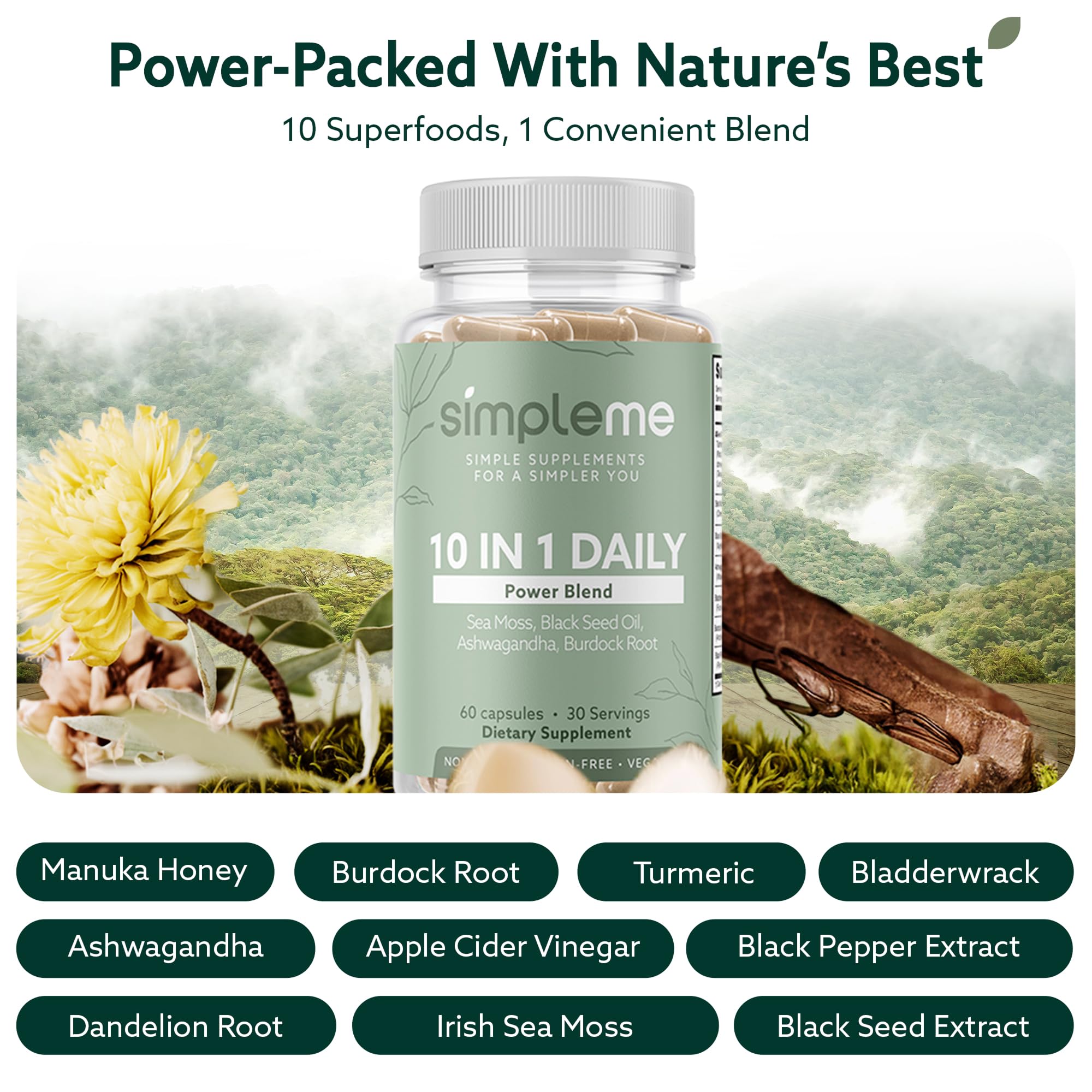 SIMPLEME Daily Power Blend 10-in-1 Superfood Supplement ingredients list