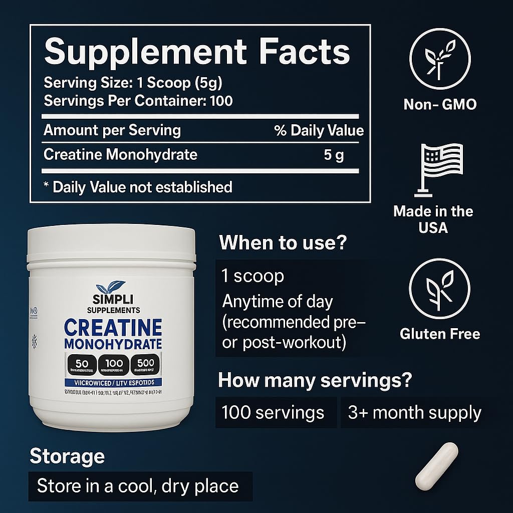 Simpli Supplements Creatine Powder 499g back view