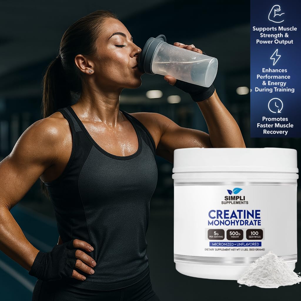 Simpli Supplements Creatine Powder 499g side view