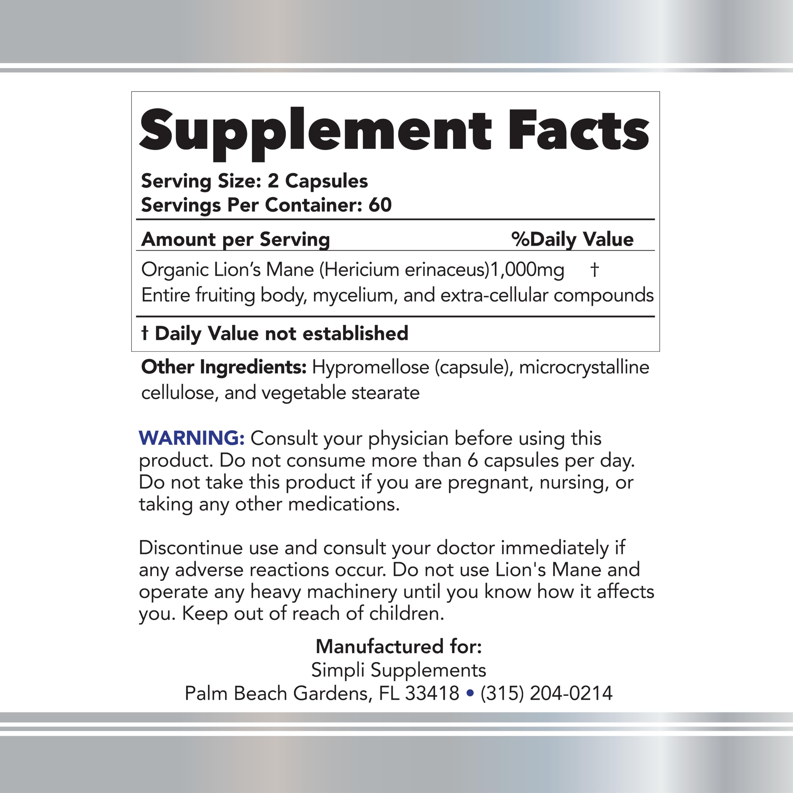 Simpli Supplements Lion's Mane Mushroom Capsules in a lifestyle setting