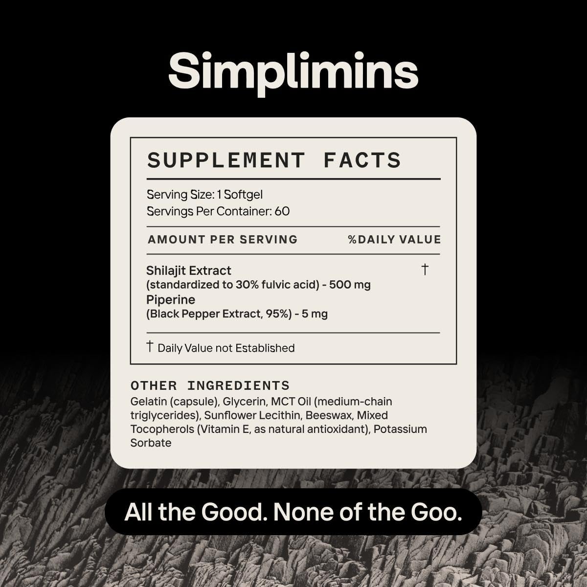 Simplimins Shilajit Softgels 500mg with travel items
