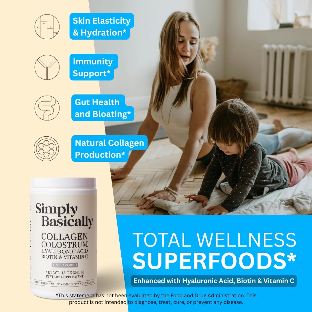 Simply Basically Collagen Peptides & Colostrum Powder back view packaging