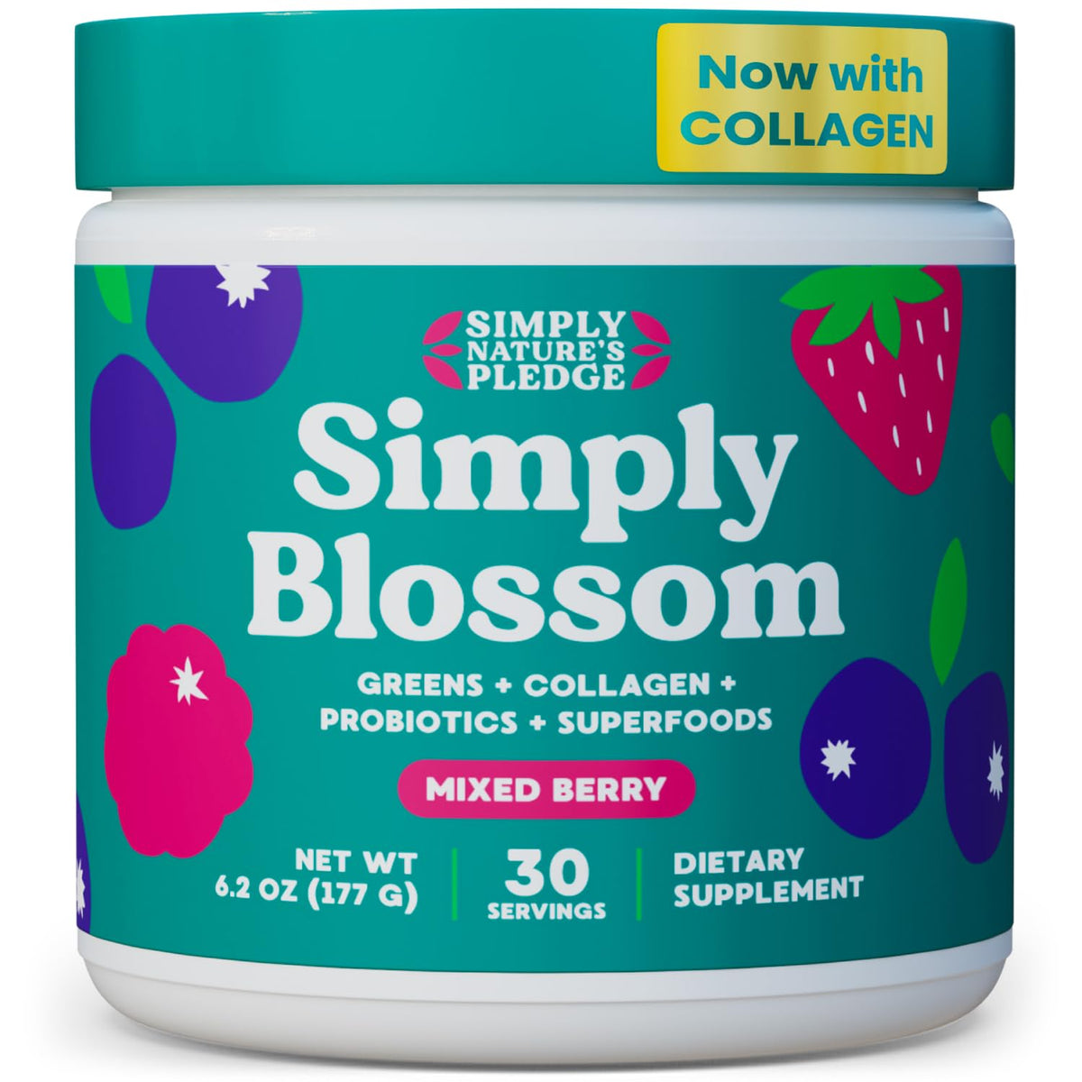 Simply Blossom Greens Superfoods Powder front view with packaging