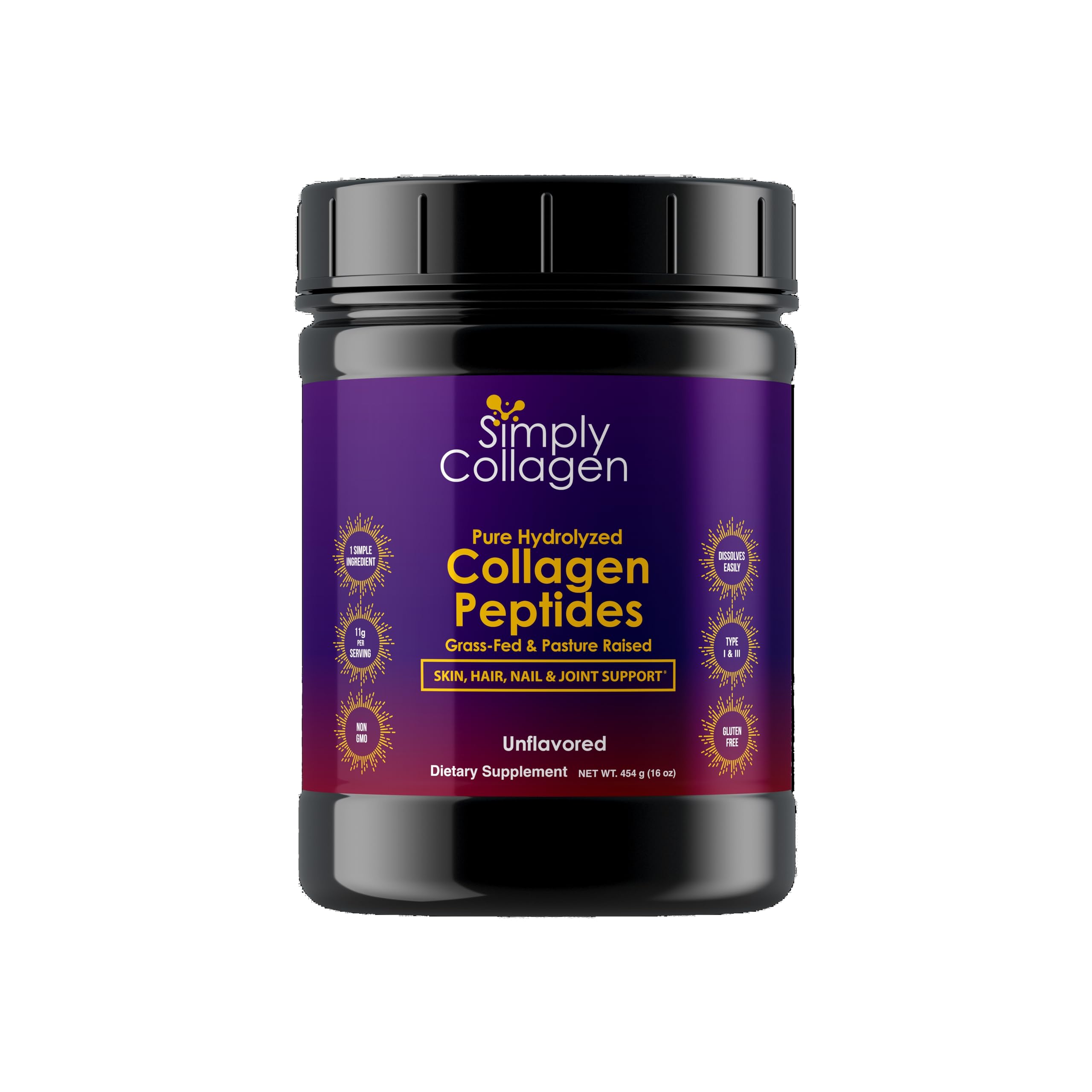 Simply Collagen Hydrolyzed Collagen Peptides 558g front view