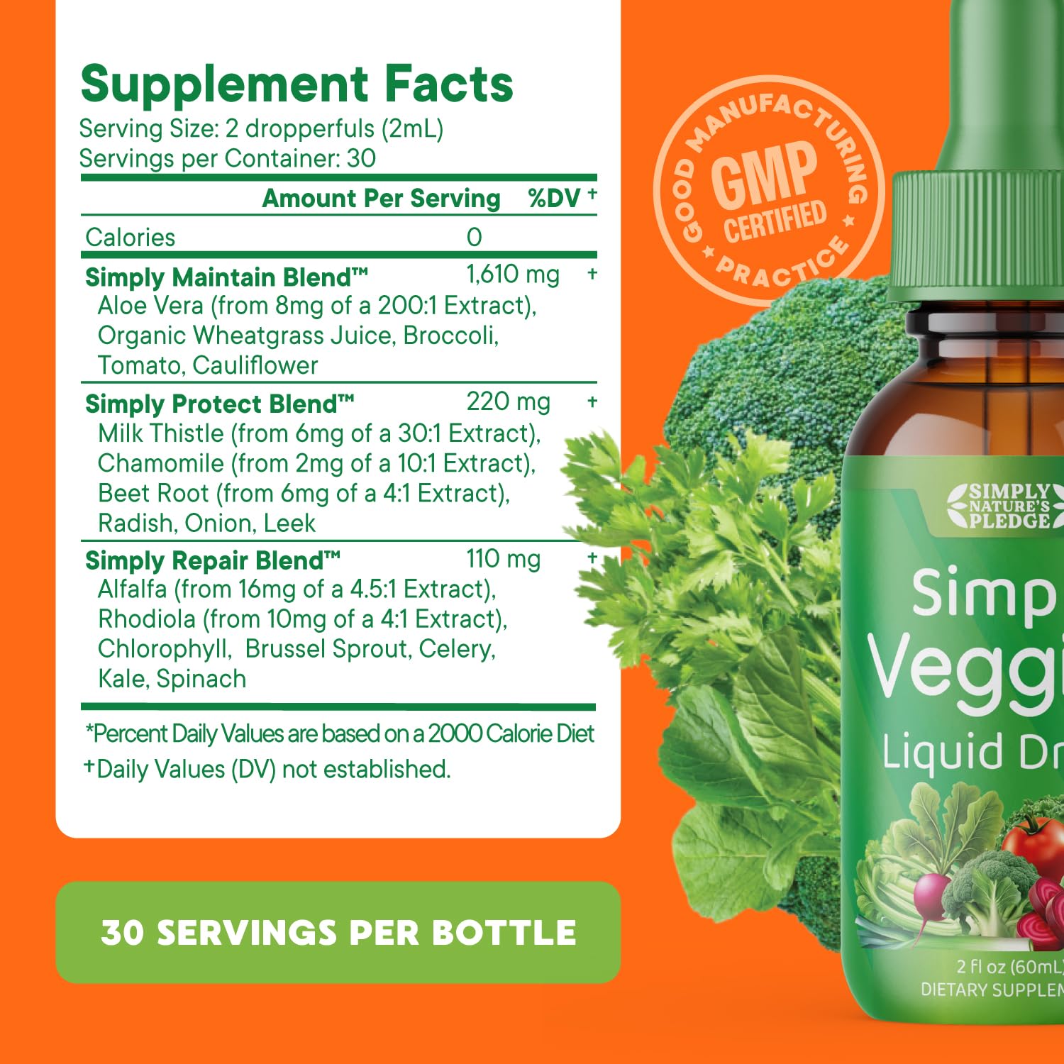 Simply Nature's Pledge Fruits & Veggies supplement back view with ingredient list