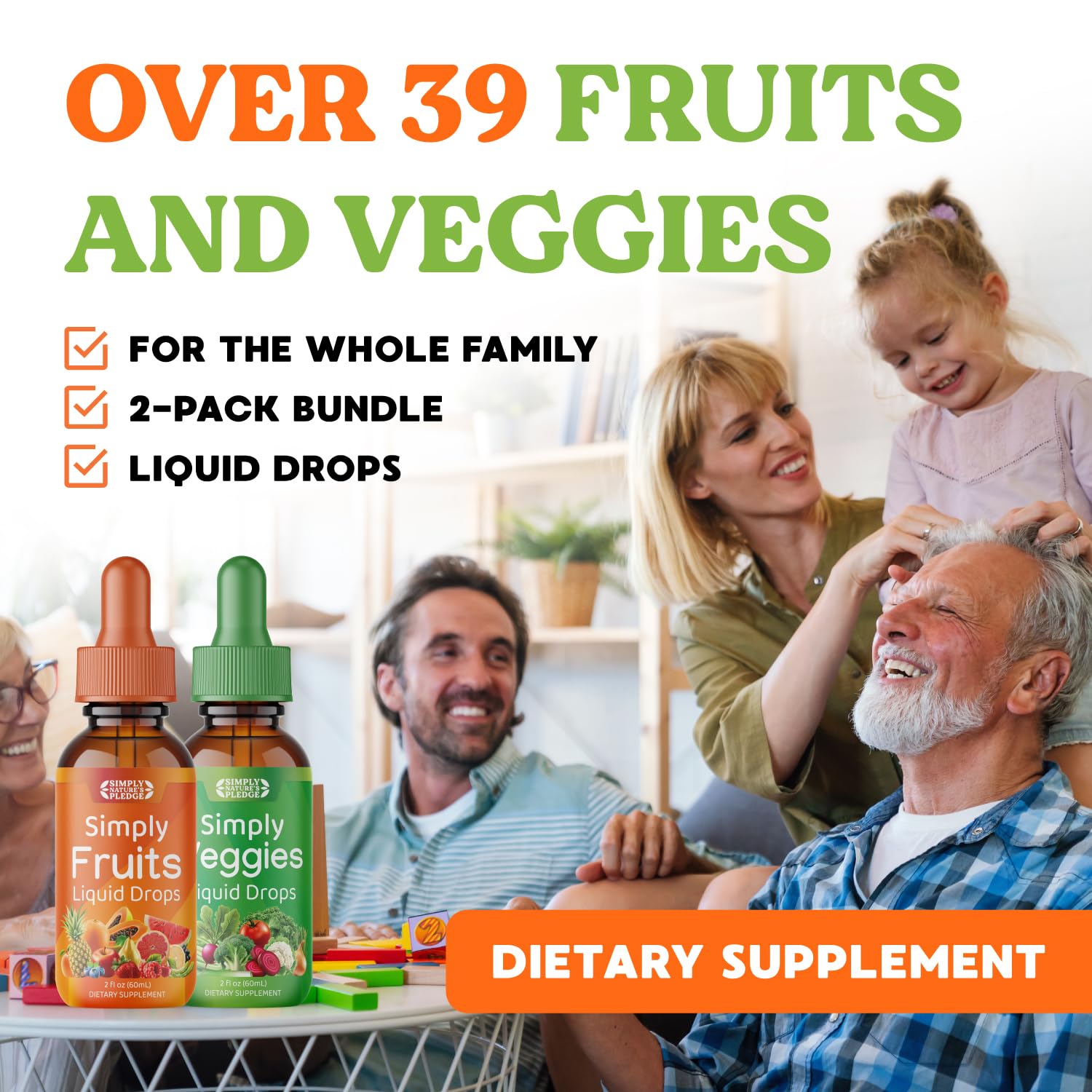 Simply Nature's Pledge Fruits & Veggies supplement with a measuring spoon