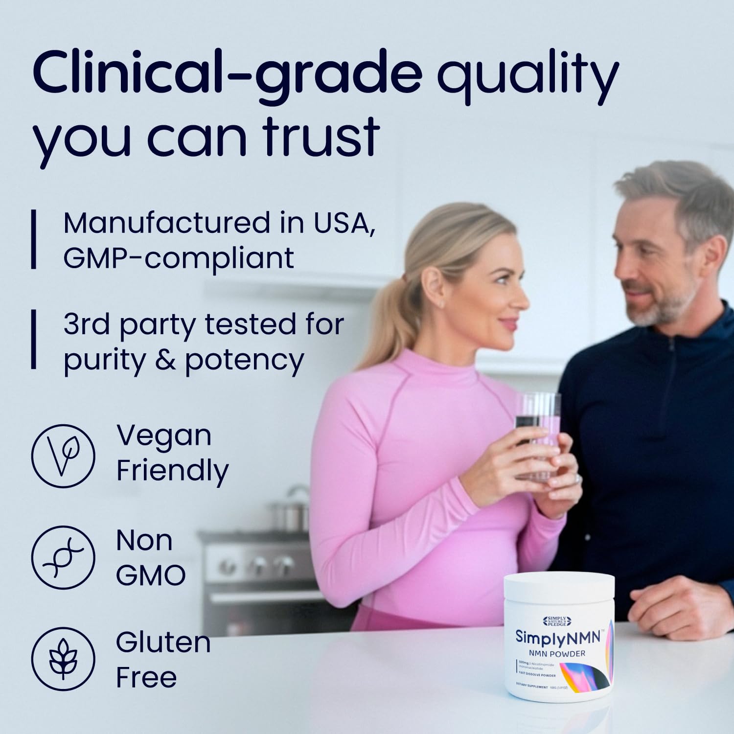 Simply Nature's Pledge SimplyNMN 500mg powder with fresh smoothie