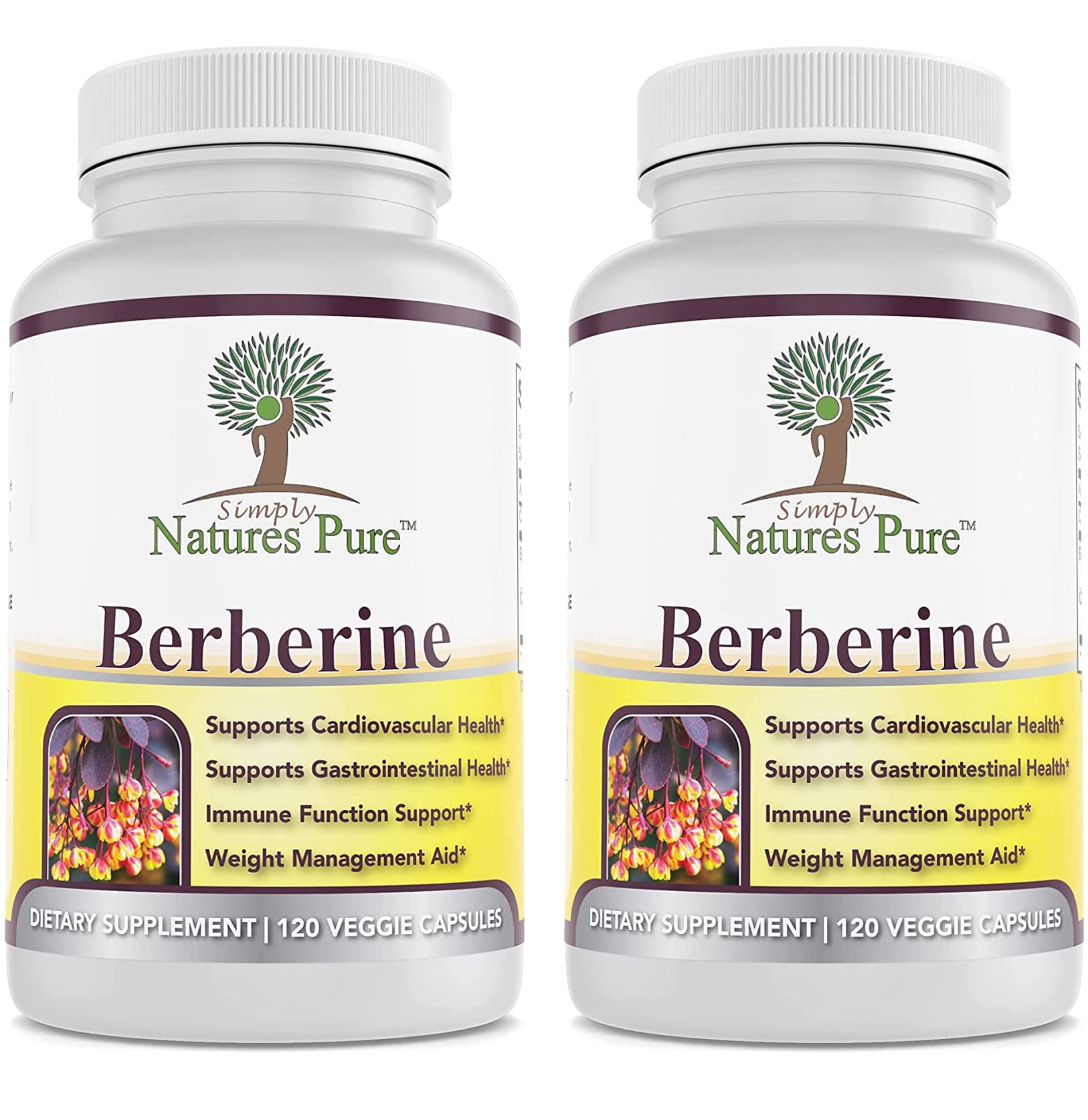 Simply Natures Pure Berberine 500mg capsules front view