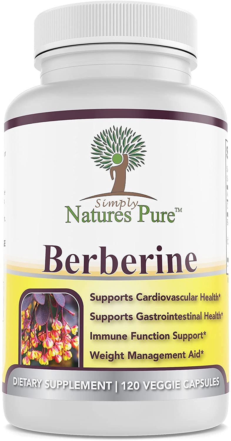 Simply Natures Pure Berberine 500mg capsules in a health setting