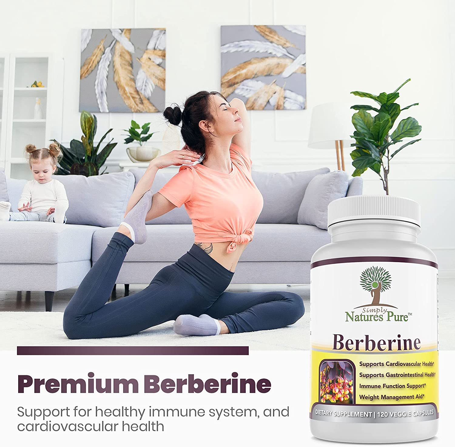 Simply Natures Pure Berberine 500mg capsules with cinnamon sticks
