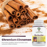 Simply Natures Pure Berberine 500mg supplement bottle with cinnamon stick