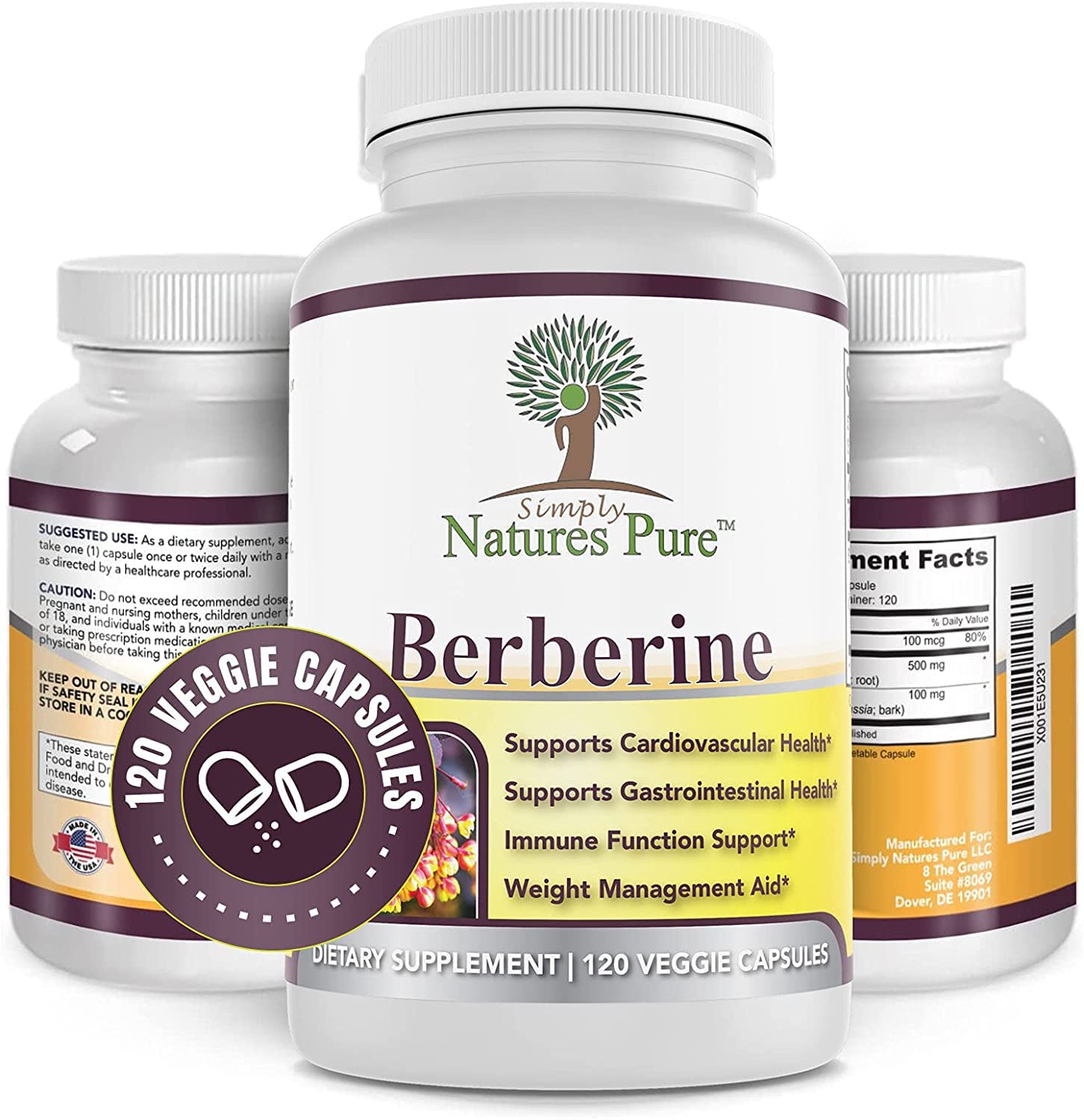 Simply Natures Pure Berberine capsules on a wooden table