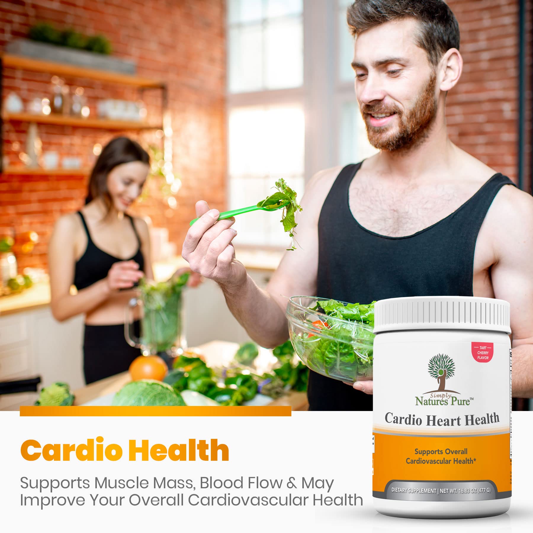 Simply Natures Pure Cardio daily wellness powder mixed in a glass