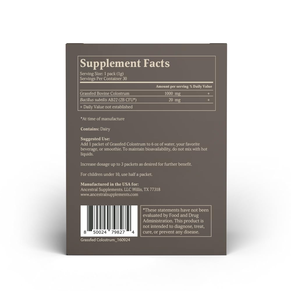 Single-serve packet of Ancestral Supplements Colostrum Powder