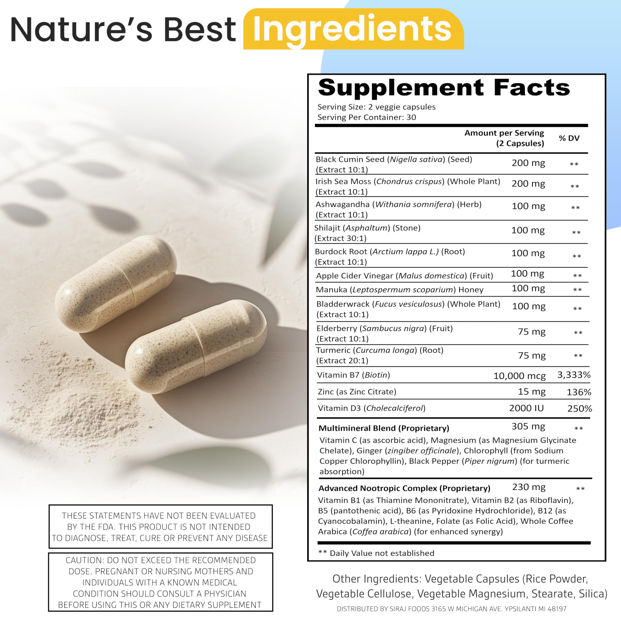 Siraj 18-in-1 Superfood Multivitamin Capsules close-up