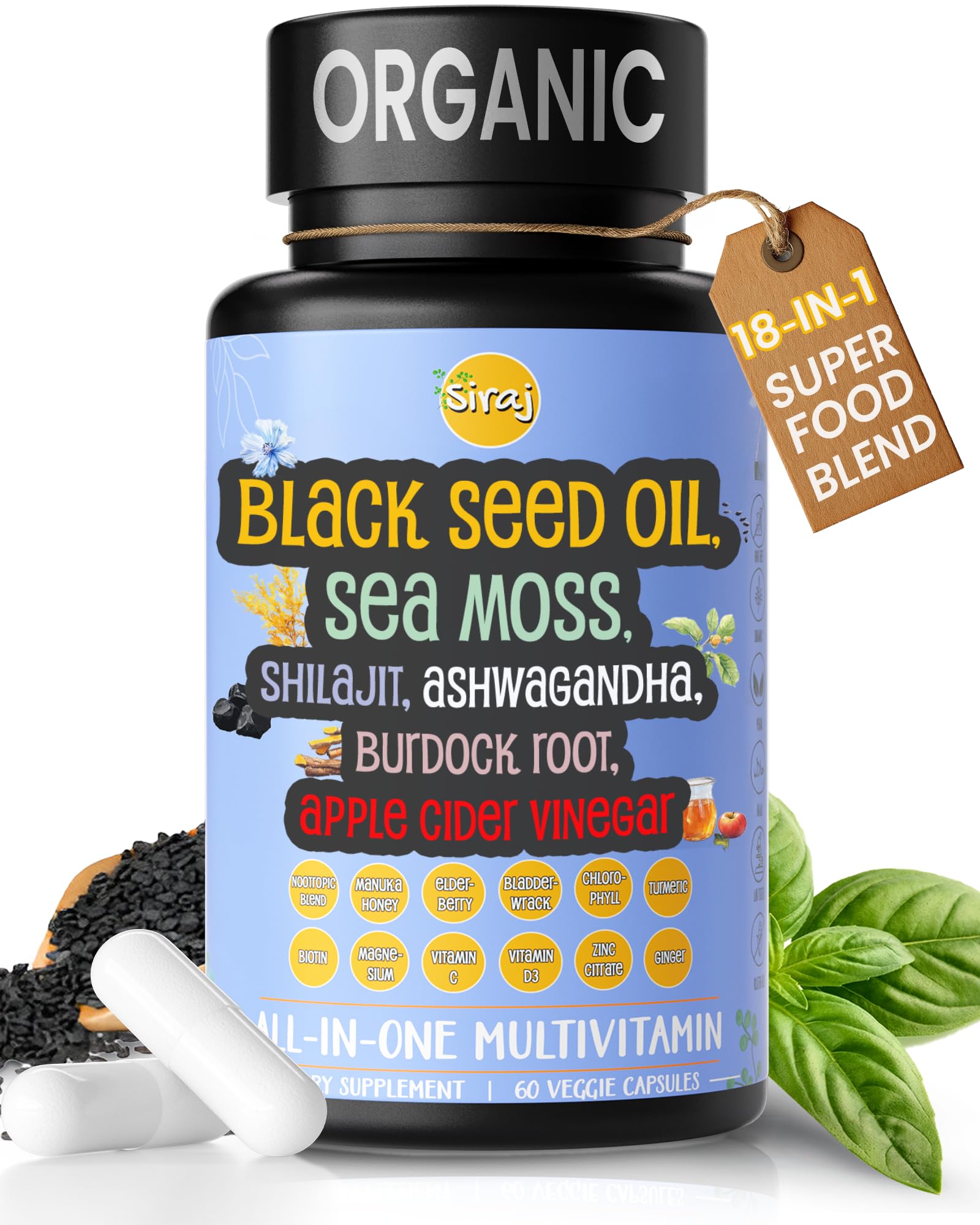 Siraj 18-in-1 Superfood Multivitamin Capsules front view