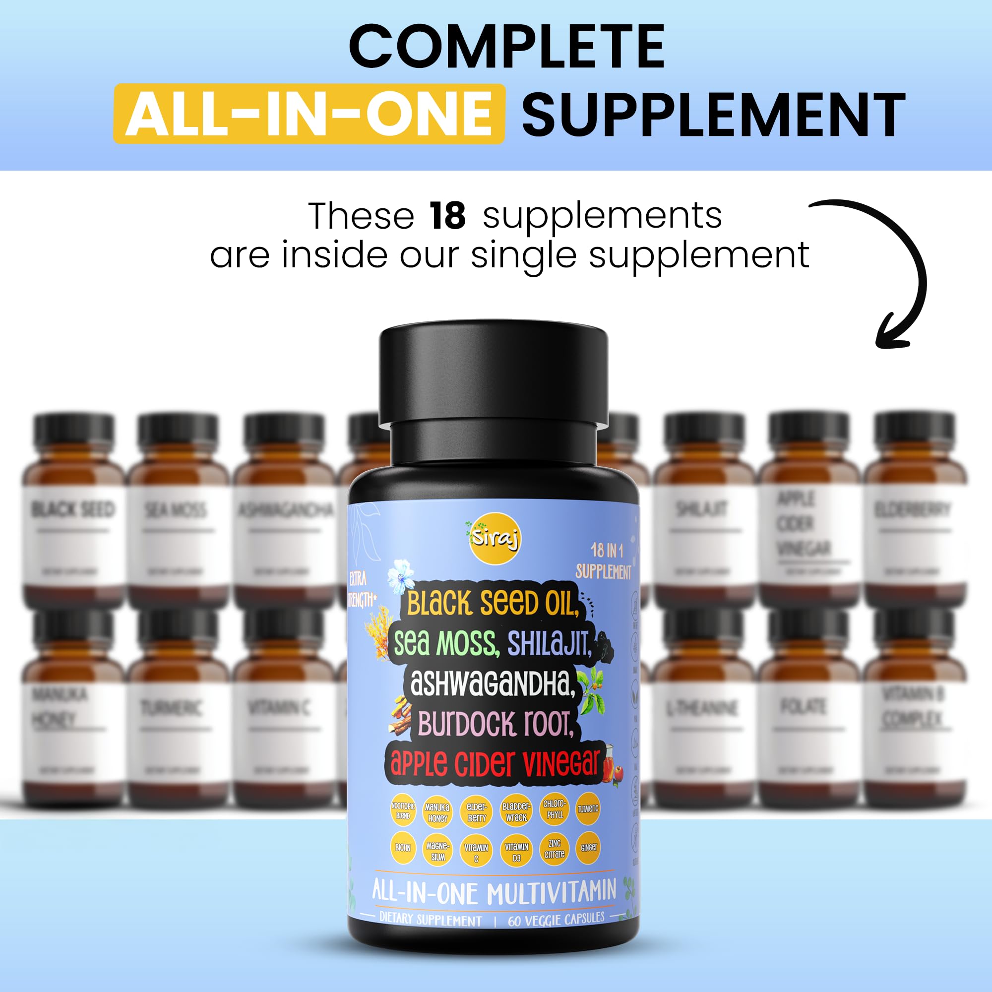 Siraj 18-in-1 Superfood Multivitamin Capsules packaging