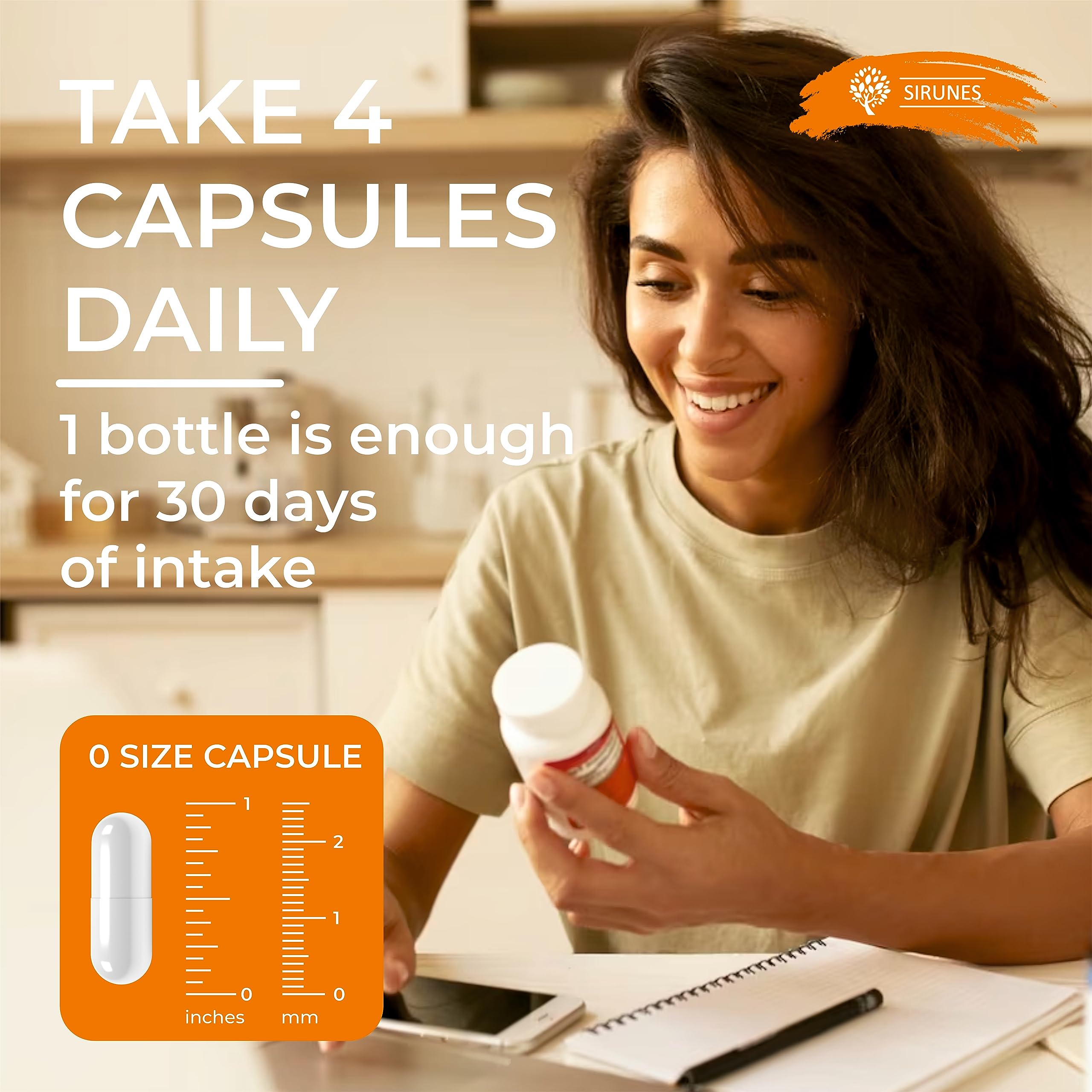 SIRUNES Organic Marine Collagen Peptides capsules on a wooden table