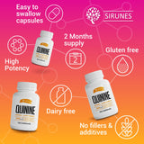 SIRUNES Quinine Capsules showing dosage instructions on the label