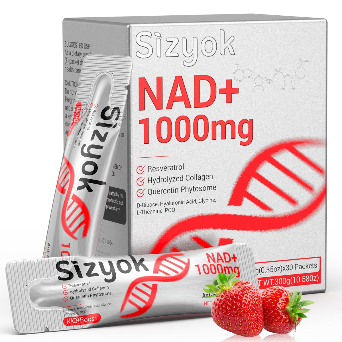 Sizyok NAD+ Resveratrol 2000mg liquid supplement front view
