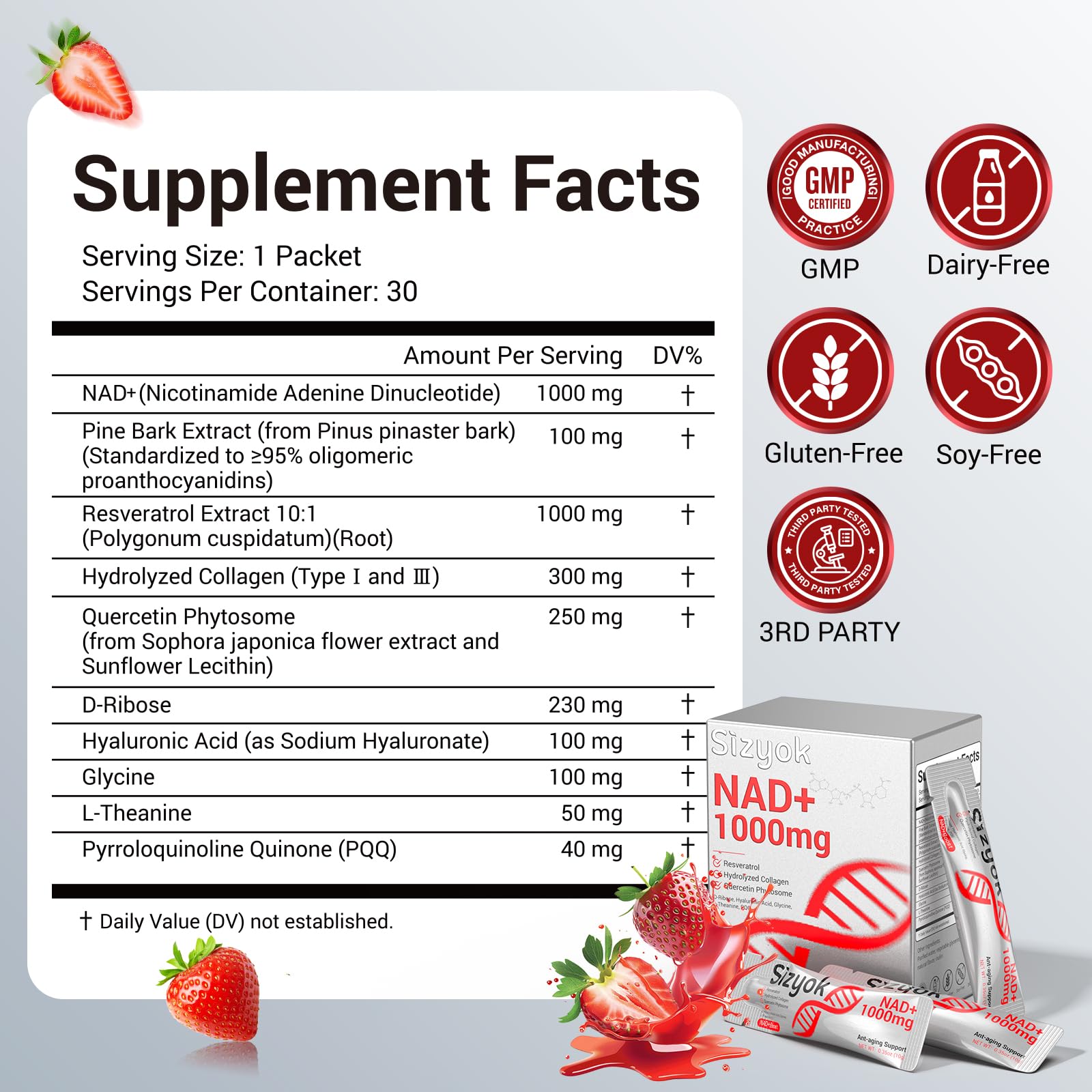 Sizyok NAD+ Resveratrol 2000mg liquid supplement side view