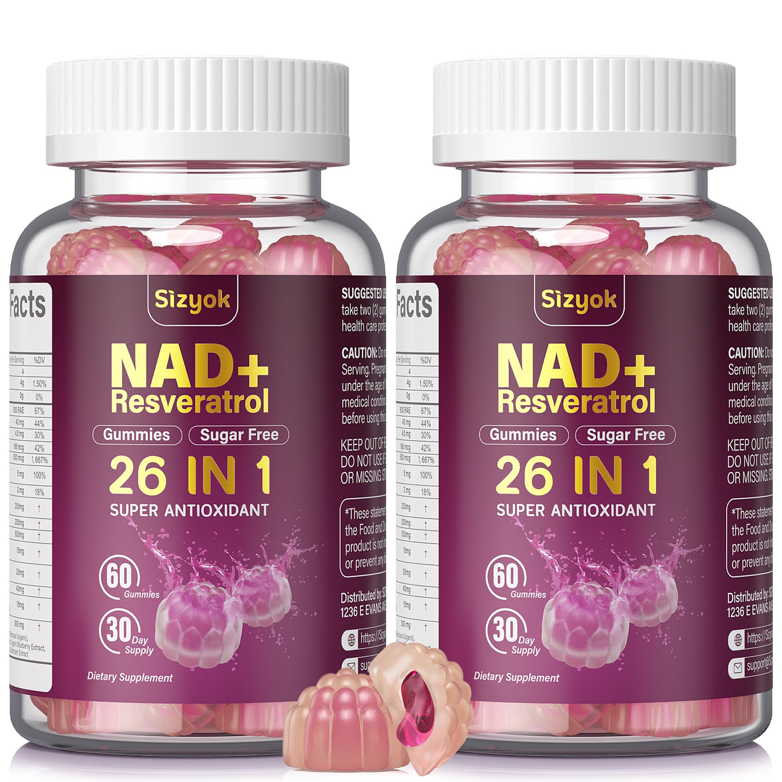 Sizyok NAD Resveratrol Gummies 500mg front view