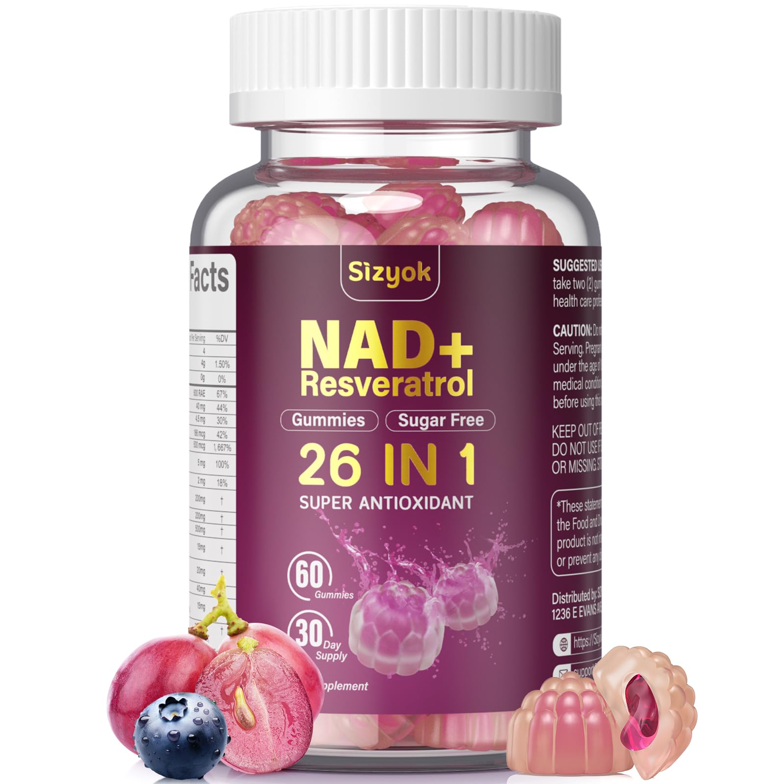 Sizyok NAD Resveratrol Gummies front view with packaging