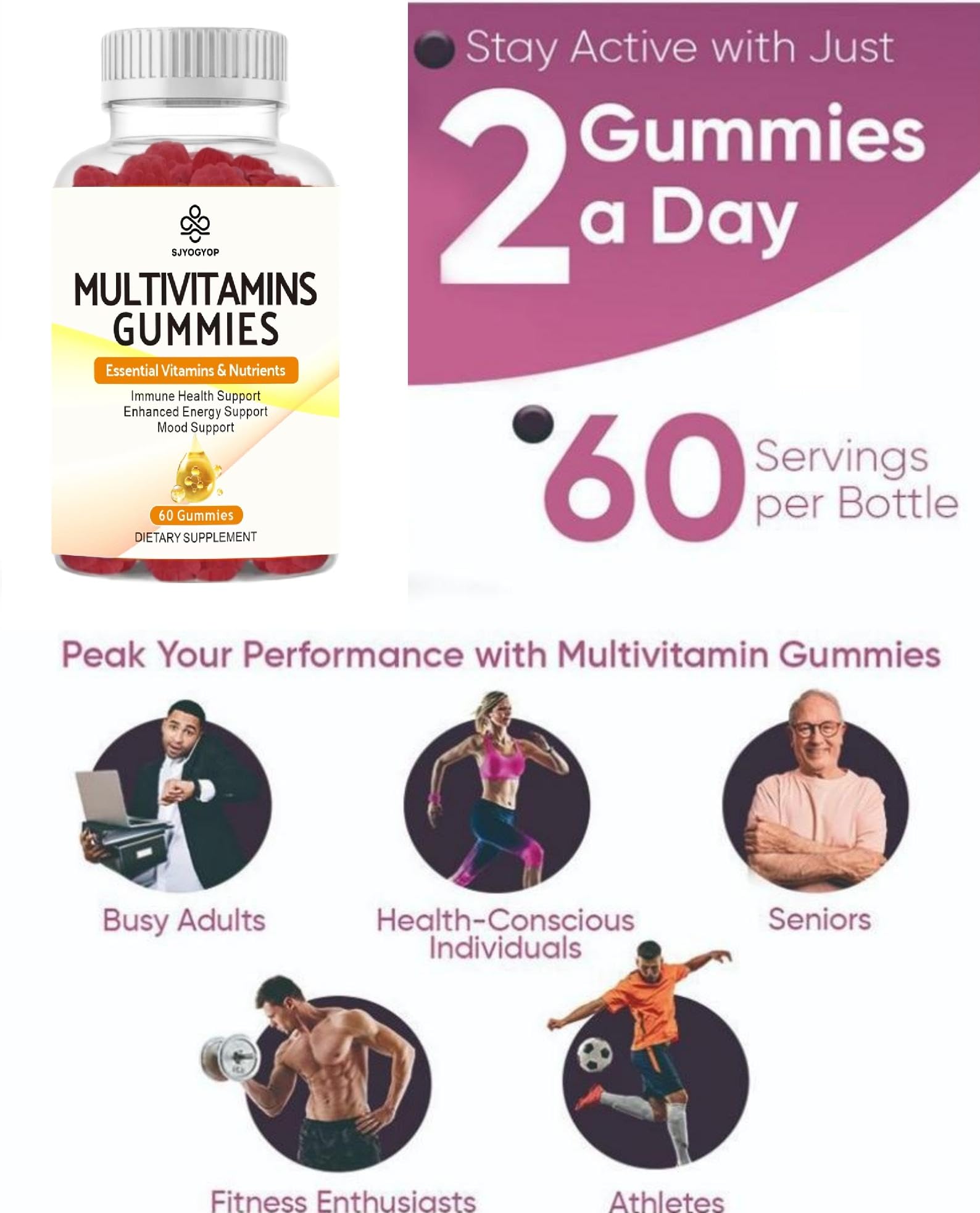 SJYOGYOP Multivitamin Gummies on a wooden table