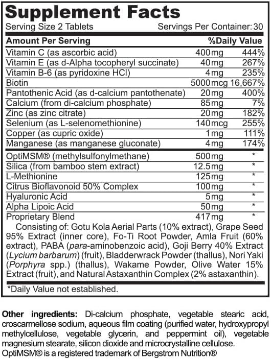 Skin Research Institute Renewglow Biotin Supplement ingredients list