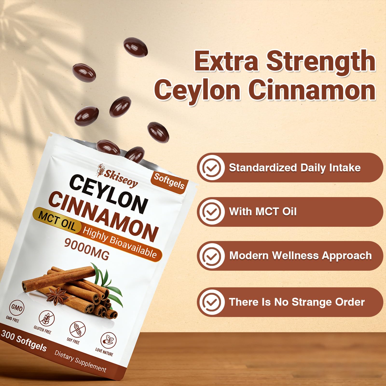 Skiseoy Ceylon Cinnamon Softgels bottle with label
