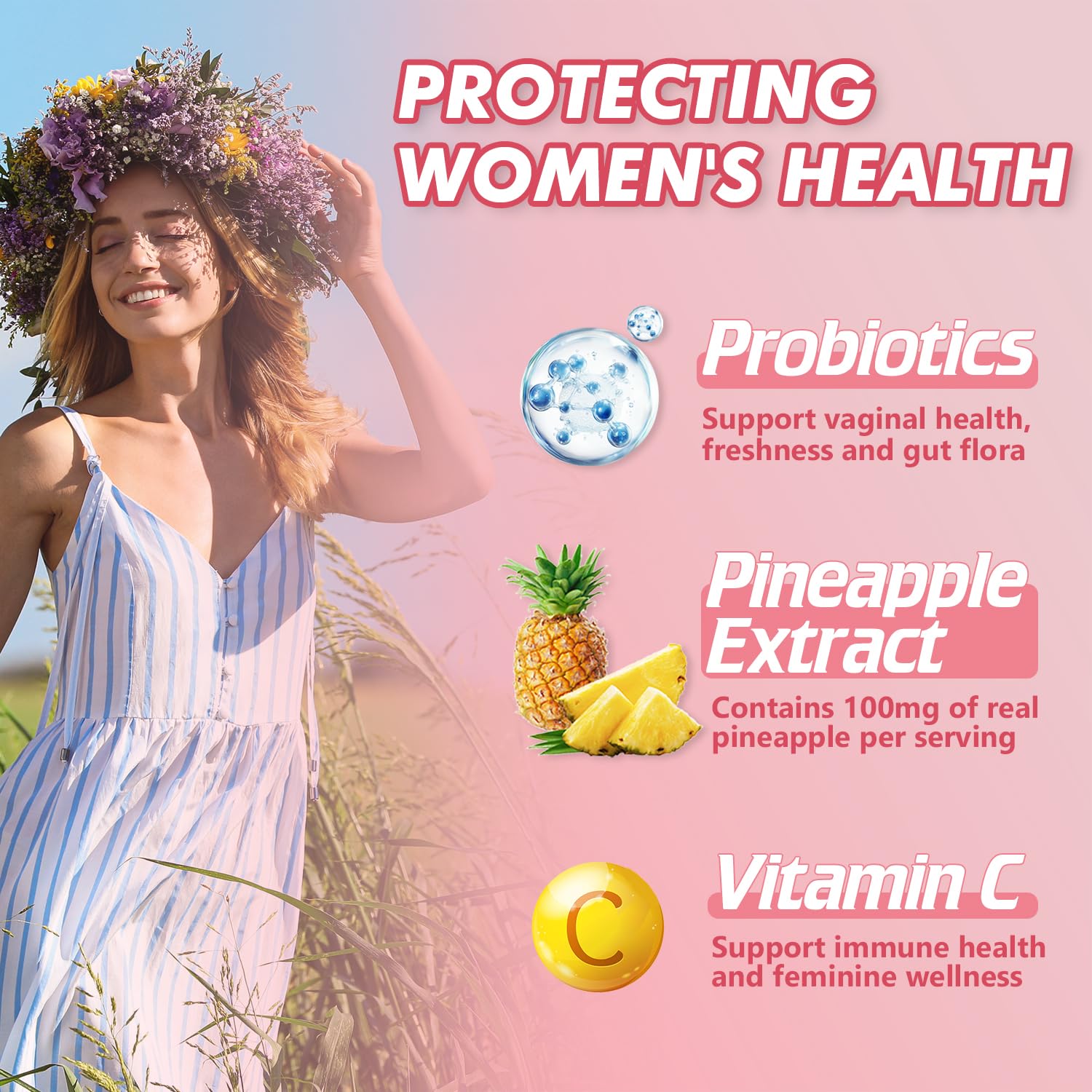 Skiseoy Feminine pH Balance Gummies showing pineapple flavour