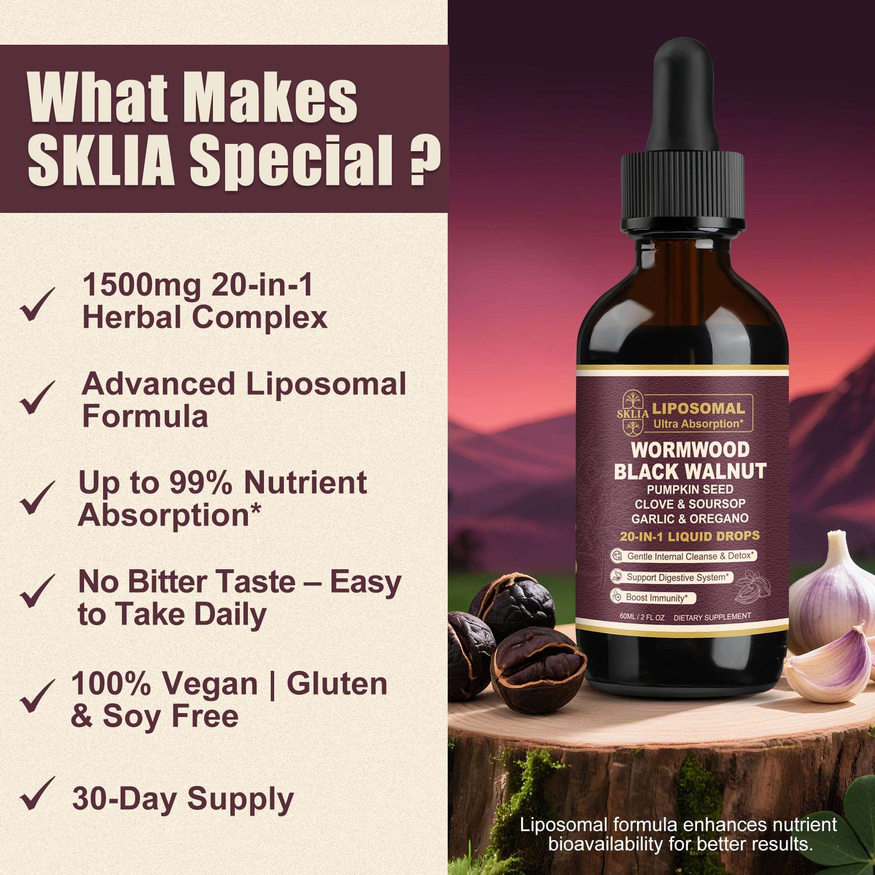 SKLIA Liposomal Herbal Supplement 1500mg lifestyle scene