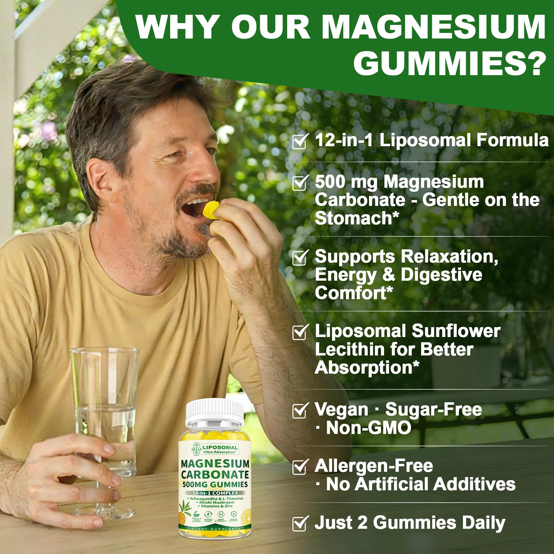 SKLIA Magnesium Gummies on a wooden table