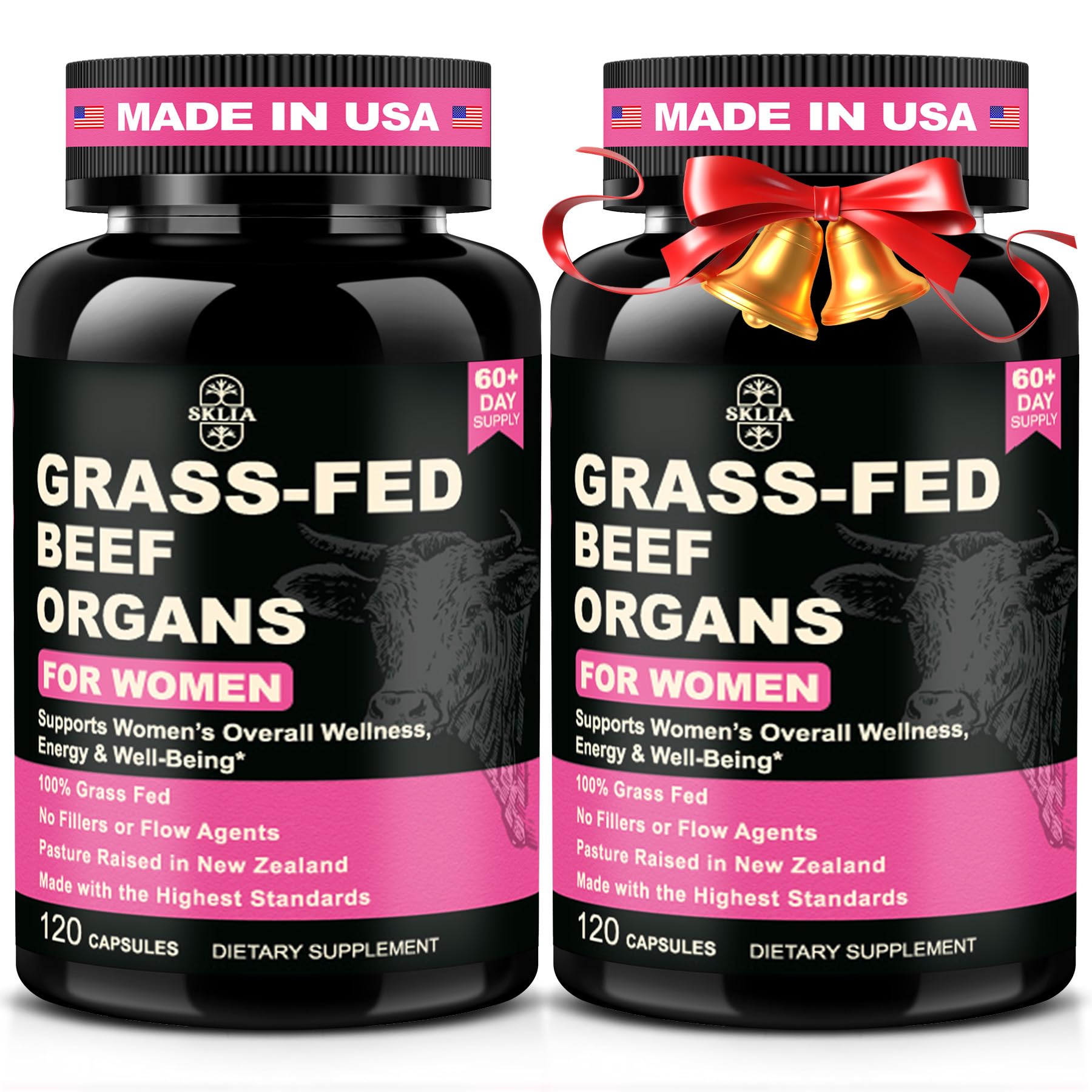 SKLIA Women's Beef Organ Supplement front view with capsules