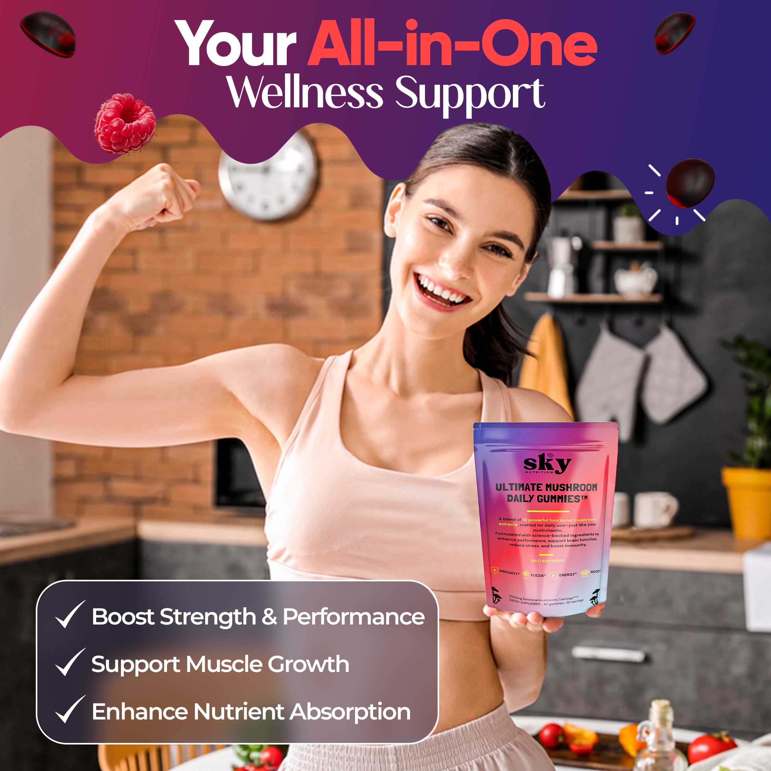 SKY NUTRITION Mushroom Gummies 10-in-1 ingredients list