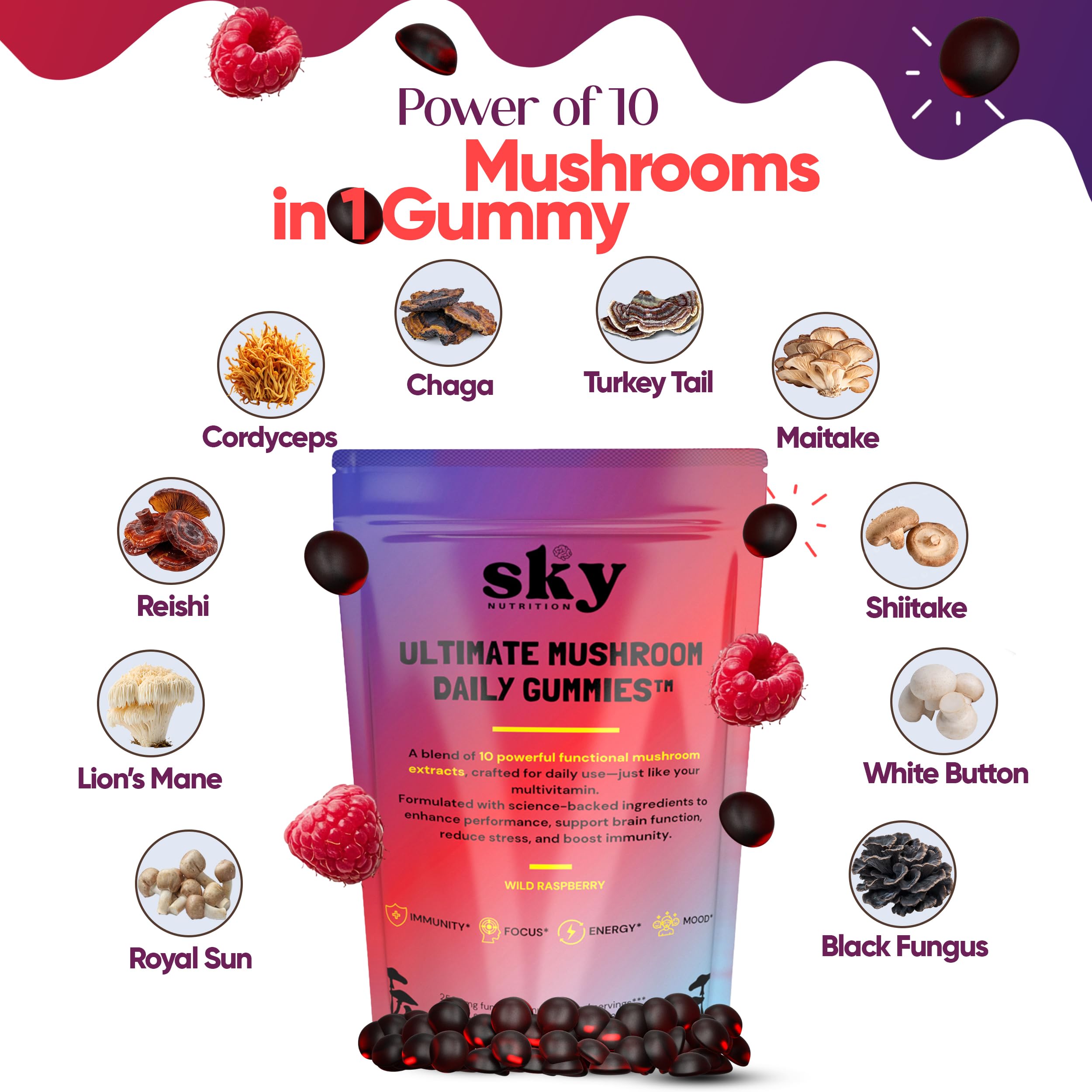 SKY NUTRITION Mushroom Gummies 10-in-1 nutritional information
