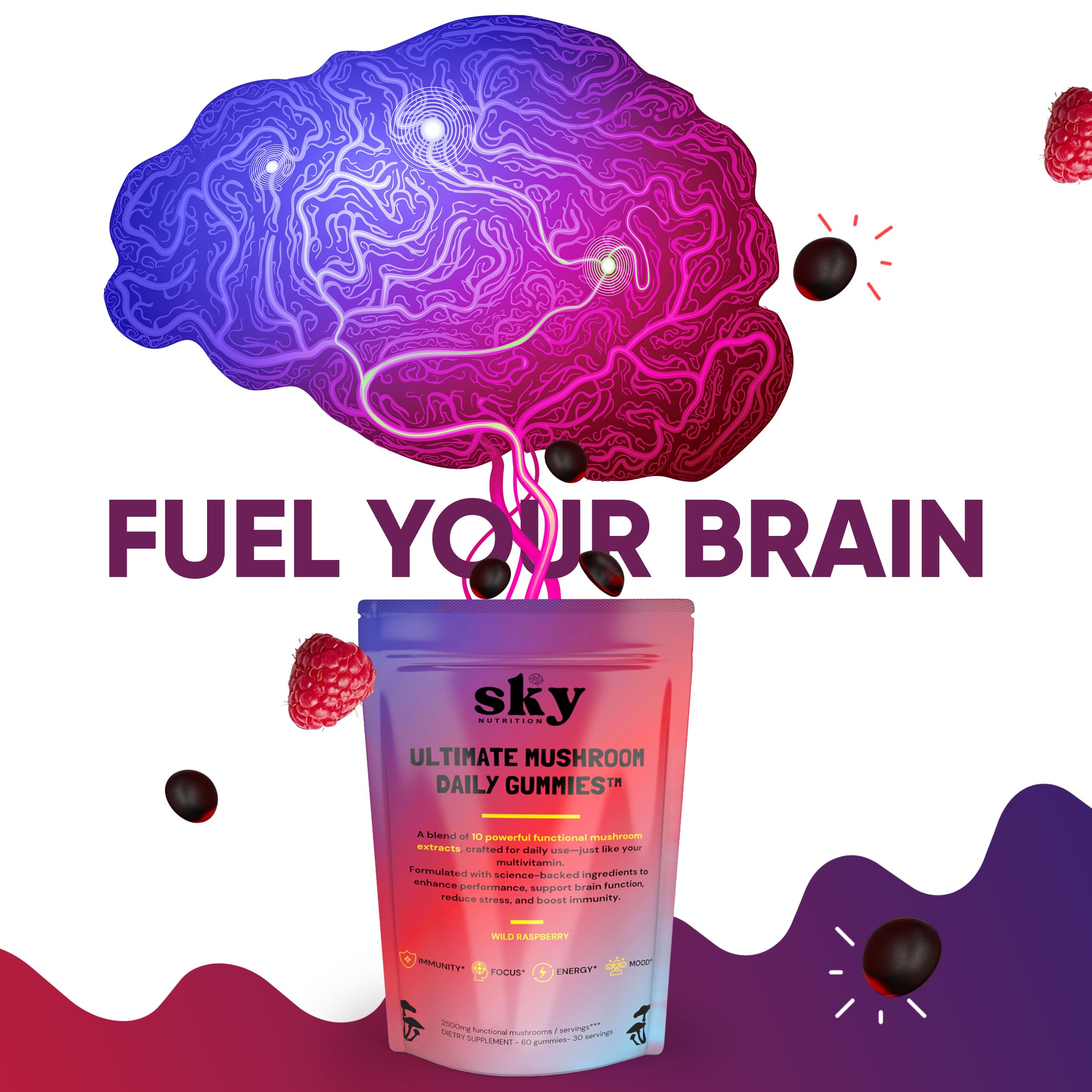 SKY NUTRITION Mushroom Gummies 10-in-1 serving suggestion