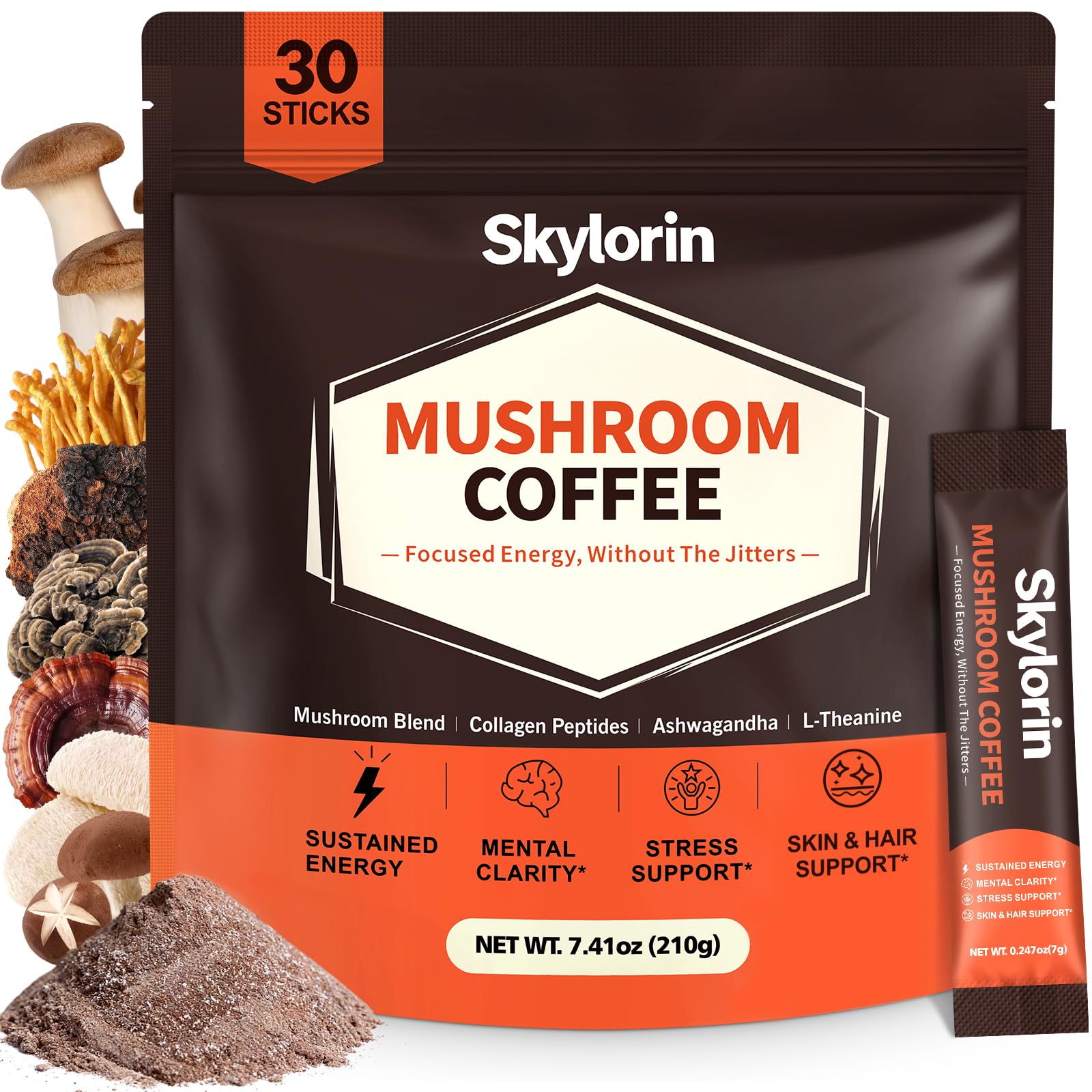 Skylorin Mushroom Coffee with Collagen 30 packets front view