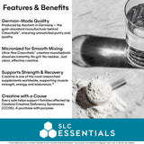 SLC Essentials Creatine Monohydrate 374g mixed in a glass