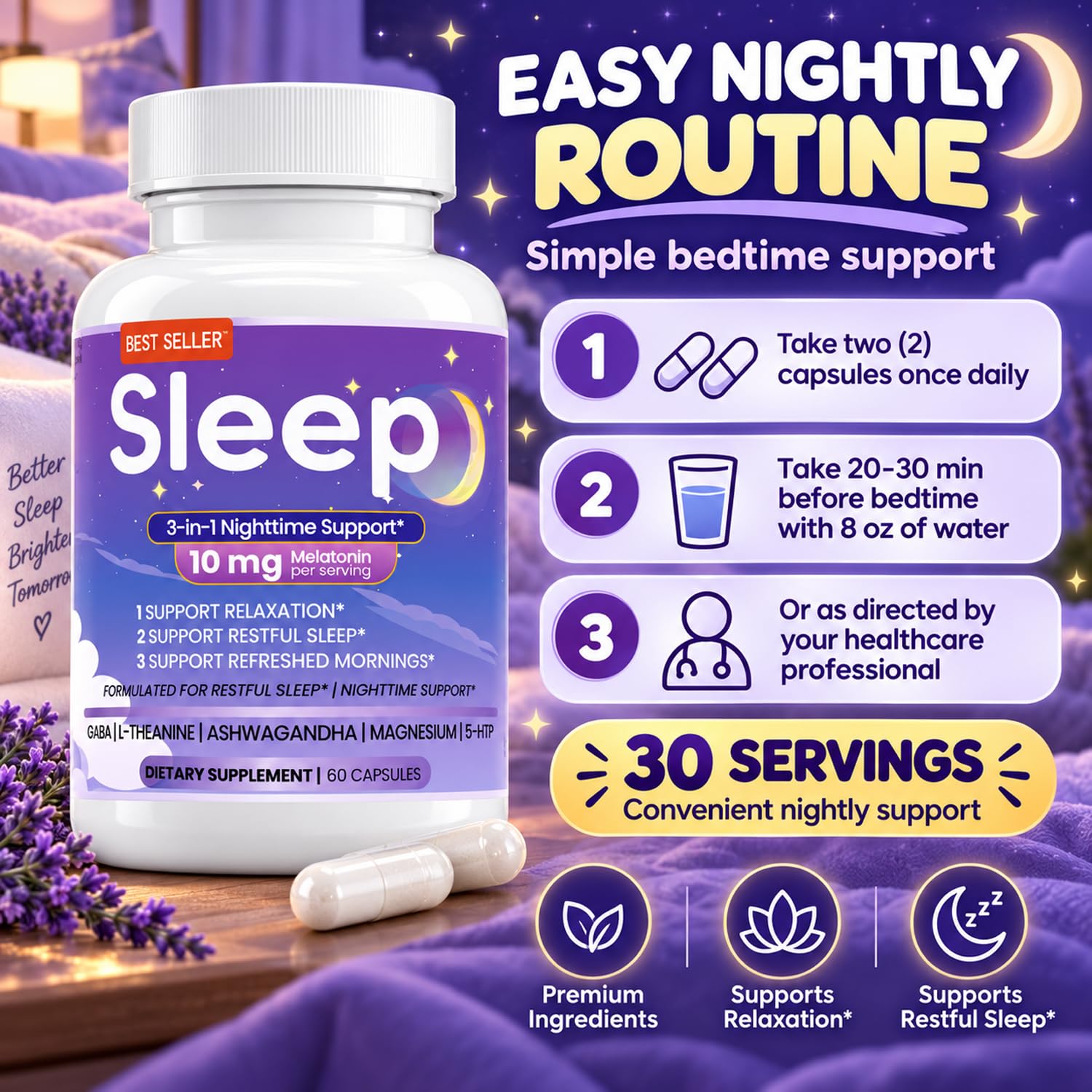 Sleep 3-in-1 Melatonin 10mg Supplement lifestyle scene